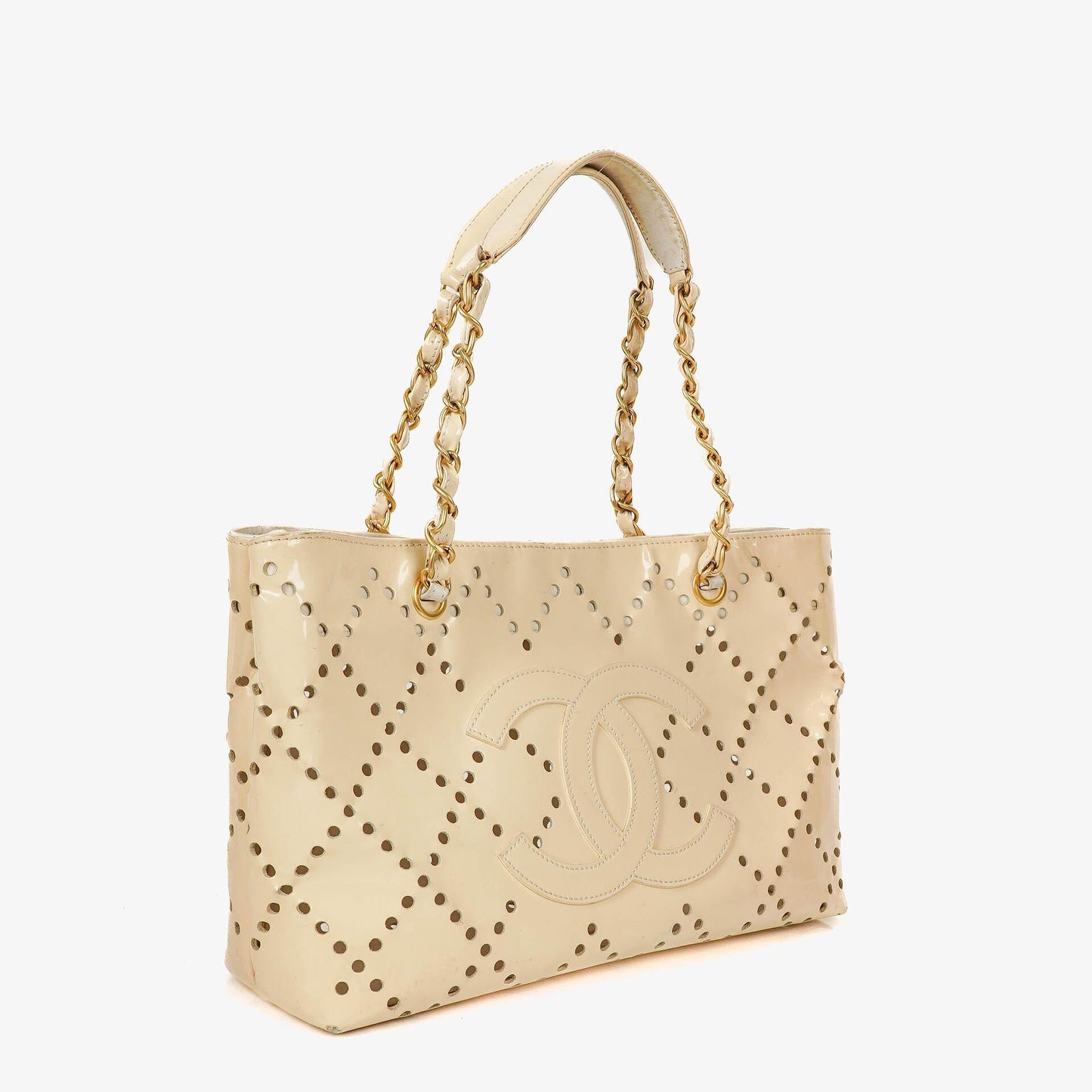 Chanel Perforated CC Quilted Patent Leather Tote Bag