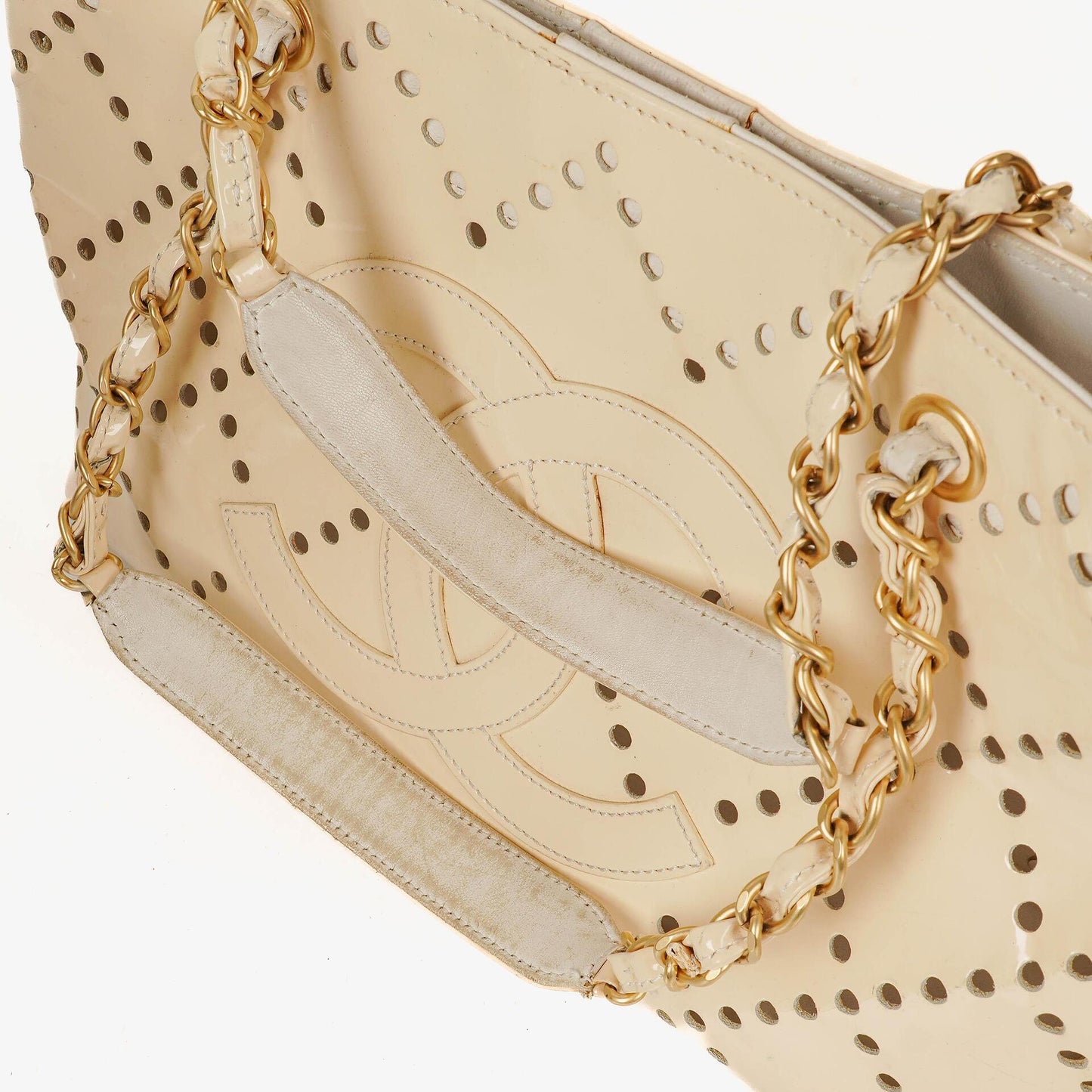 Chanel Perforated CC Quilted Patent Leather Tote Bag