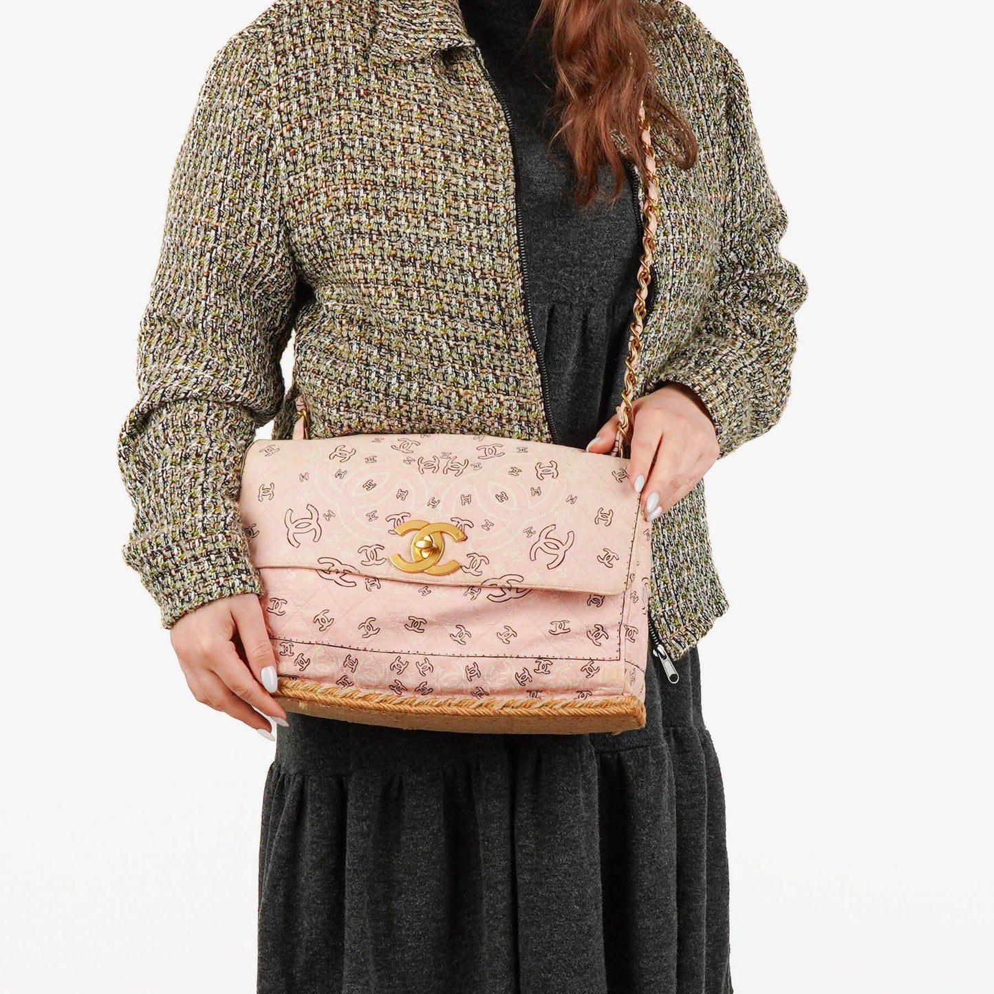 Chanel Pink Bandana Canvas Maxi Single Flap Shoulder Bag