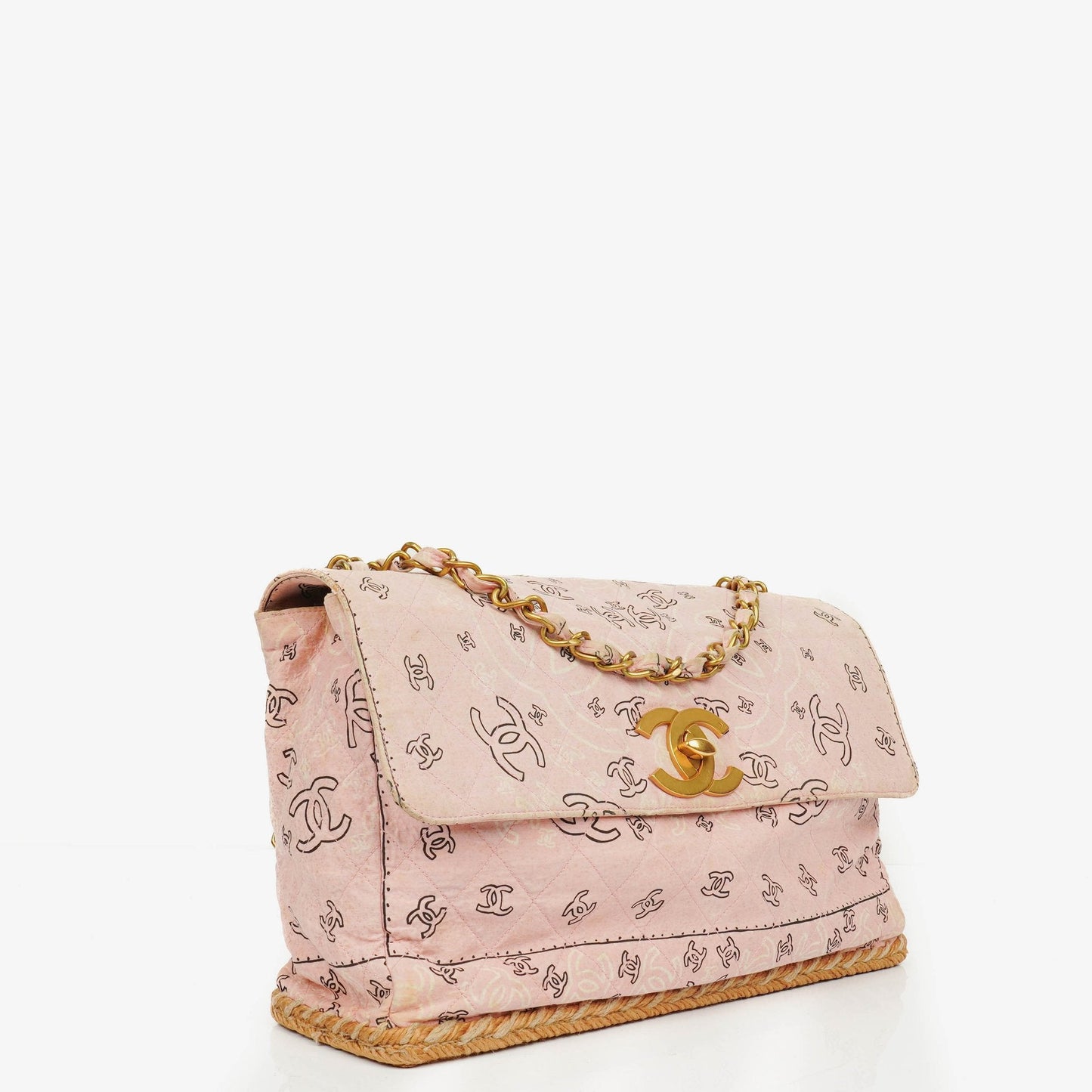Chanel Pink Bandana Canvas Maxi Single Flap Shoulder Bag