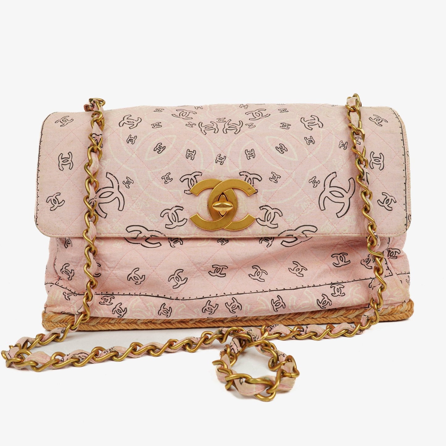 Chanel Pink Bandana Canvas Maxi Single Flap Shoulder Bag