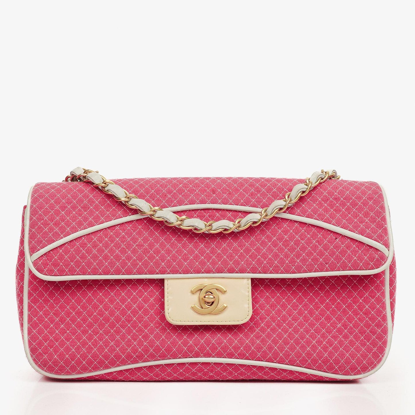 Chanel Quilted Jersey Pink White Single Flap Bag