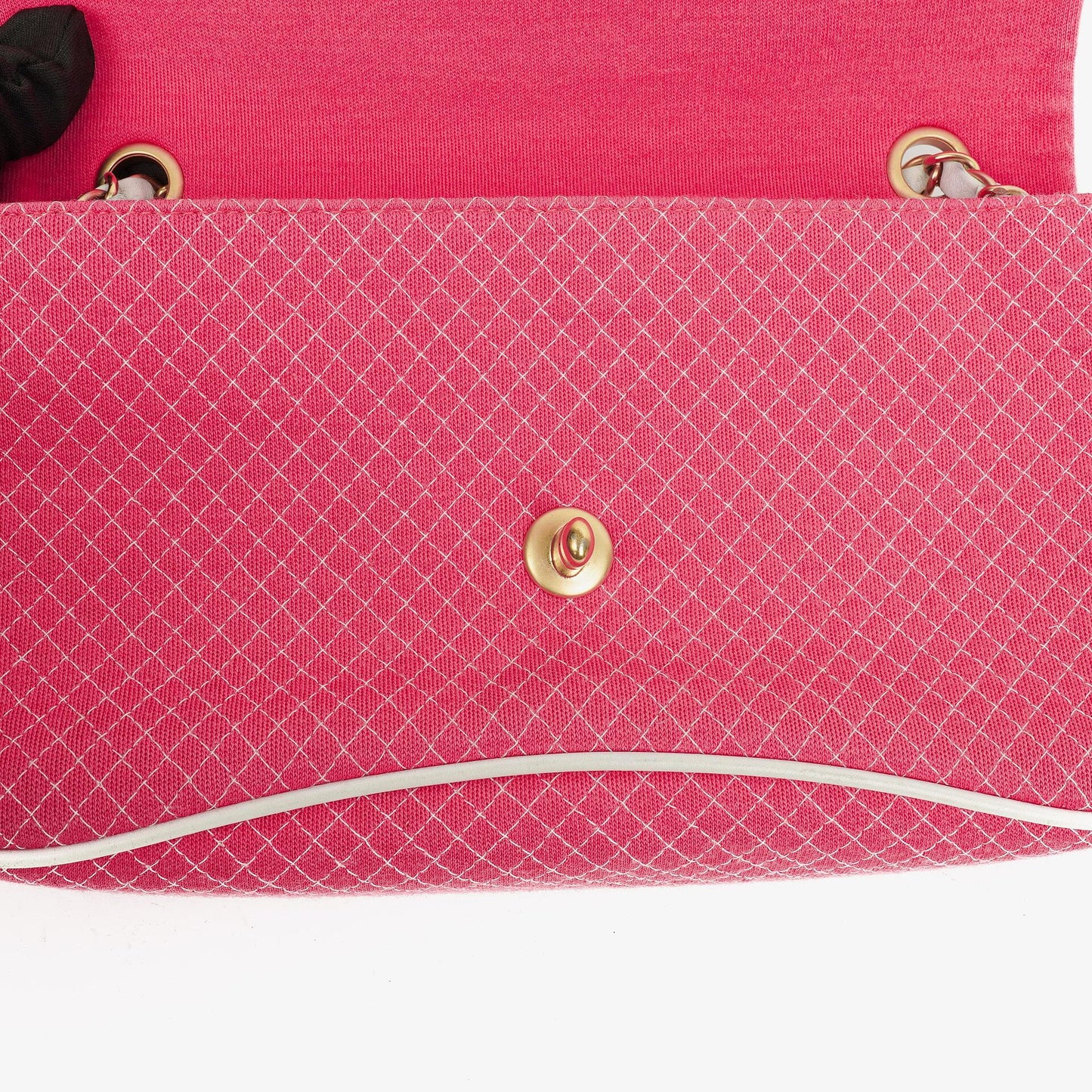Chanel Quilted Jersey Pink White Single Flap Bag