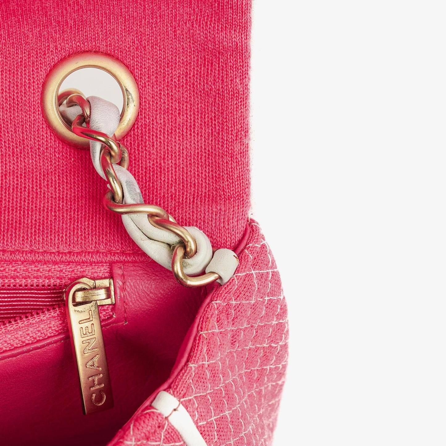 Chanel Quilted Jersey Pink White Single Flap Bag