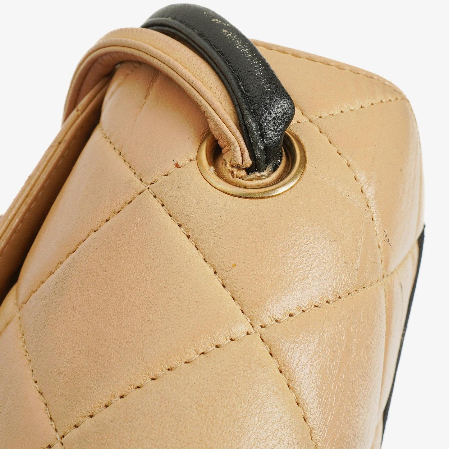 Chanel Quilted Lambskin Beige Black Single Flap