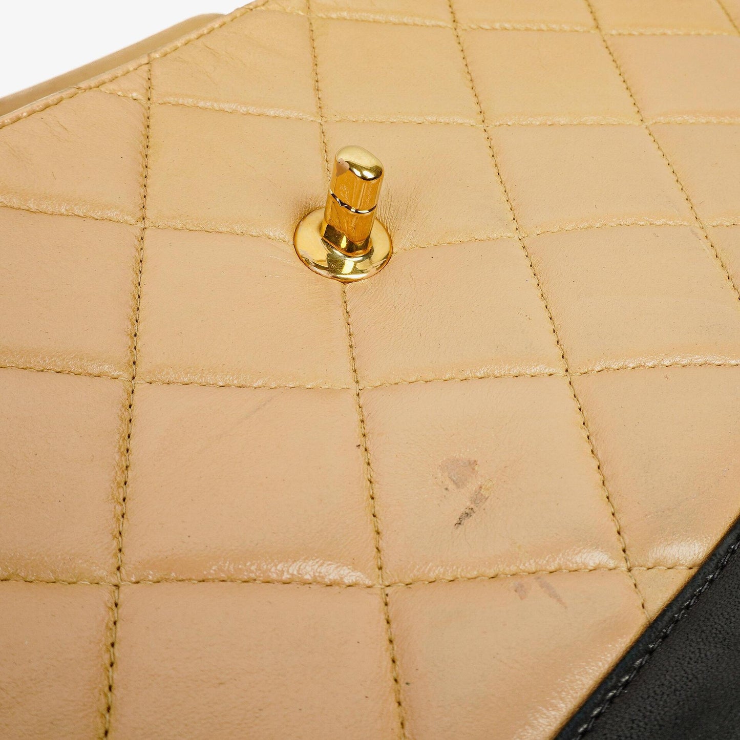 Chanel Quilted Lambskin Beige Black Single Flap