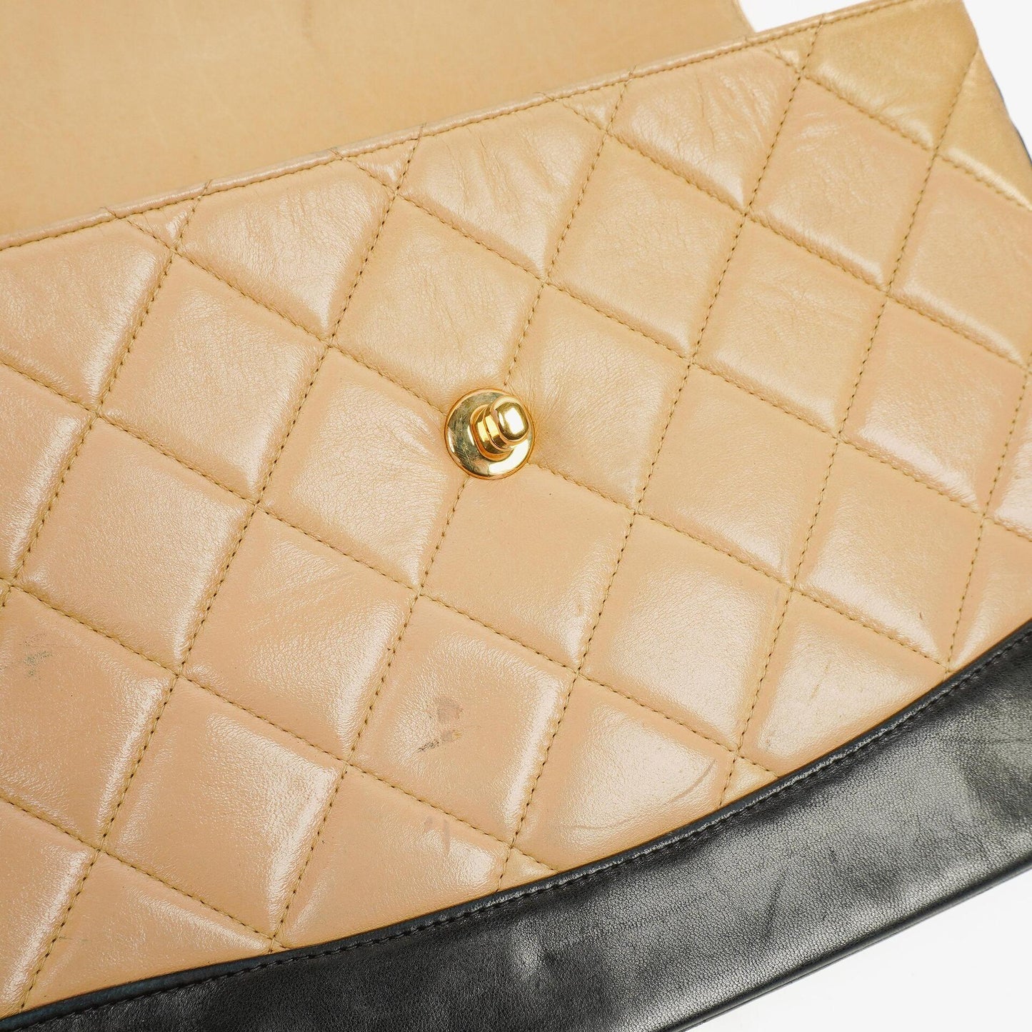 Chanel Quilted Lambskin Beige Black Single Flap