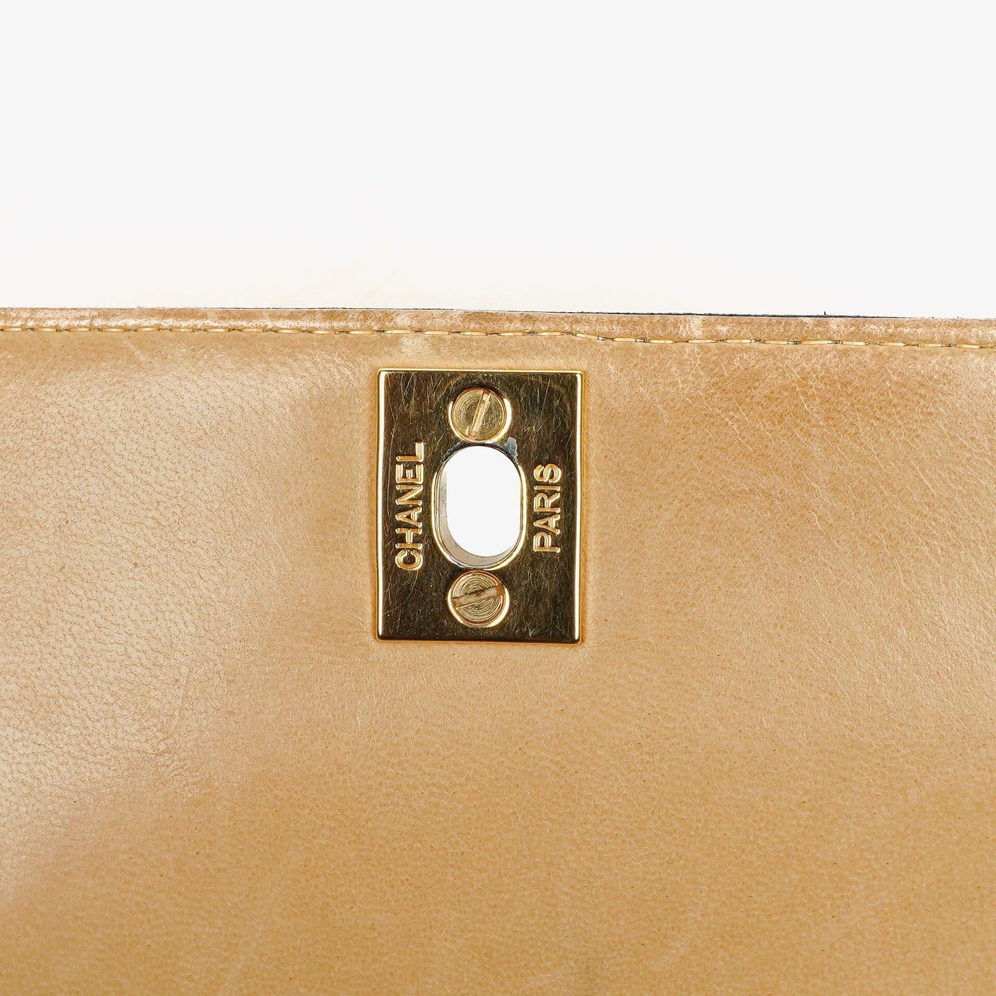 Chanel Quilted Lambskin Beige Black Single Flap