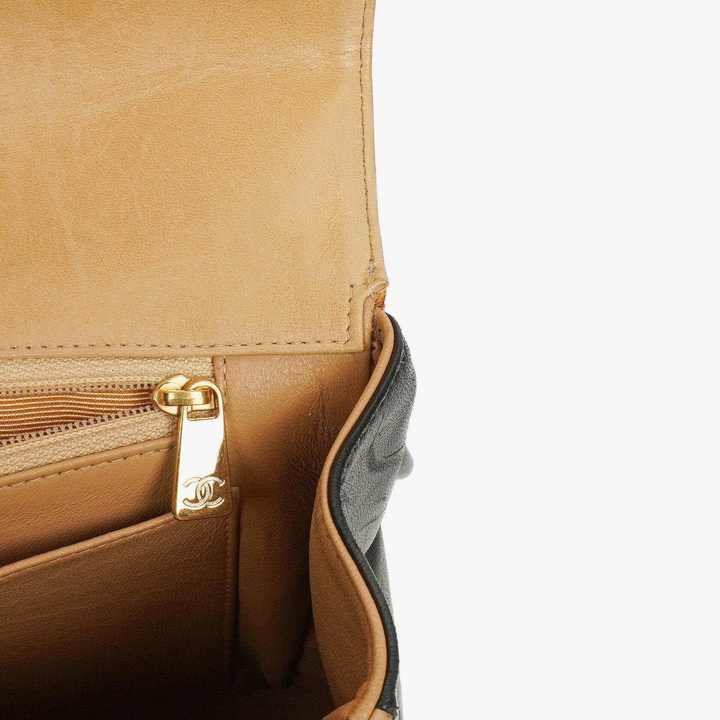Chanel Quilted Lambskin Beige Black Single Flap