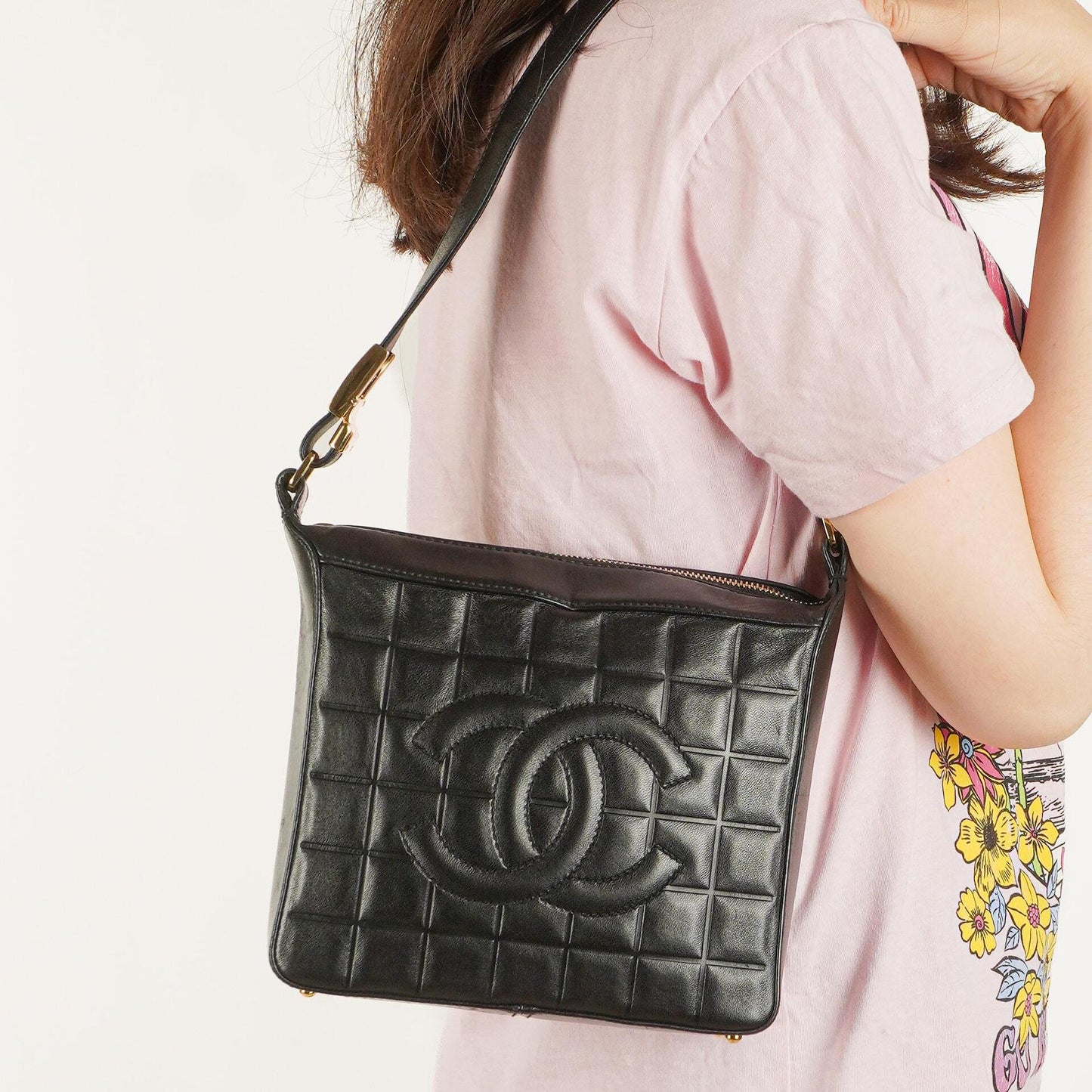 Chanel Quilted Lambskin Black Chocolate Bar Shoulder Bag