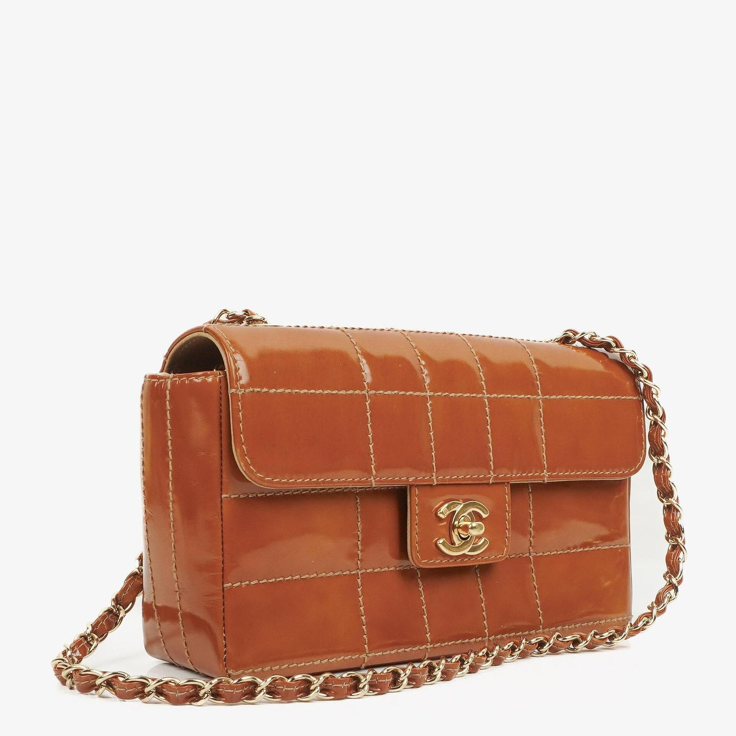 Chanel Quilted Patent Leather Chocolate Bar Flap Bag