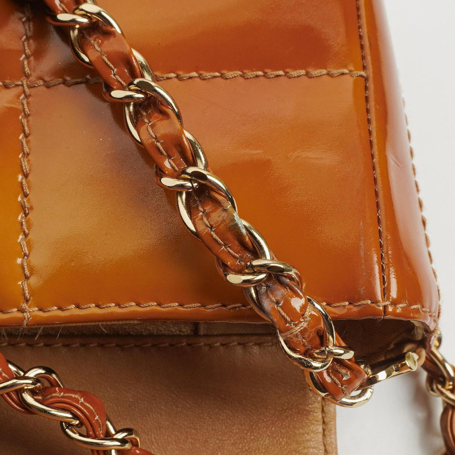 Chanel Quilted Patent Leather Chocolate Bar Flap Bag