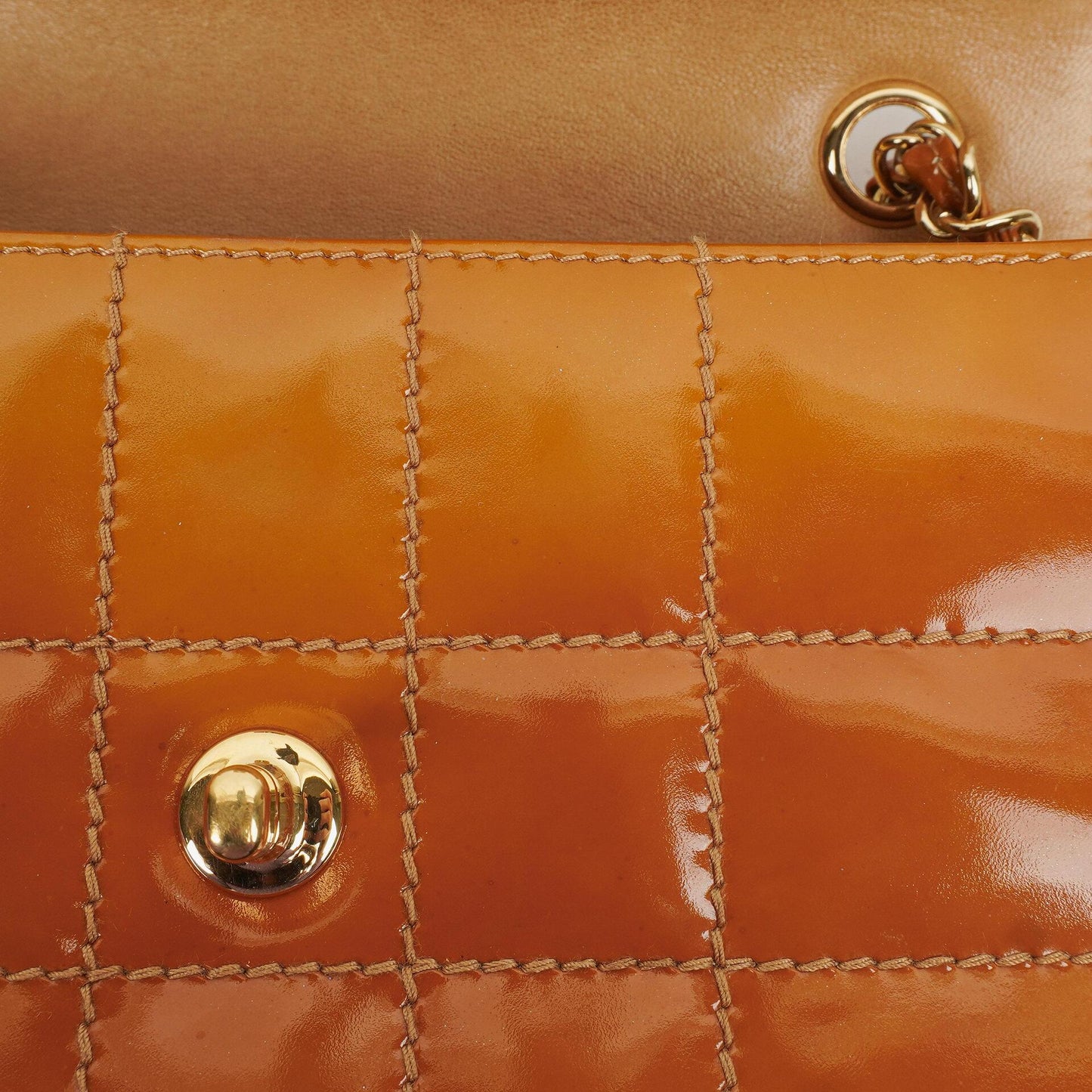 Chanel Quilted Patent Leather Chocolate Bar Flap Bag