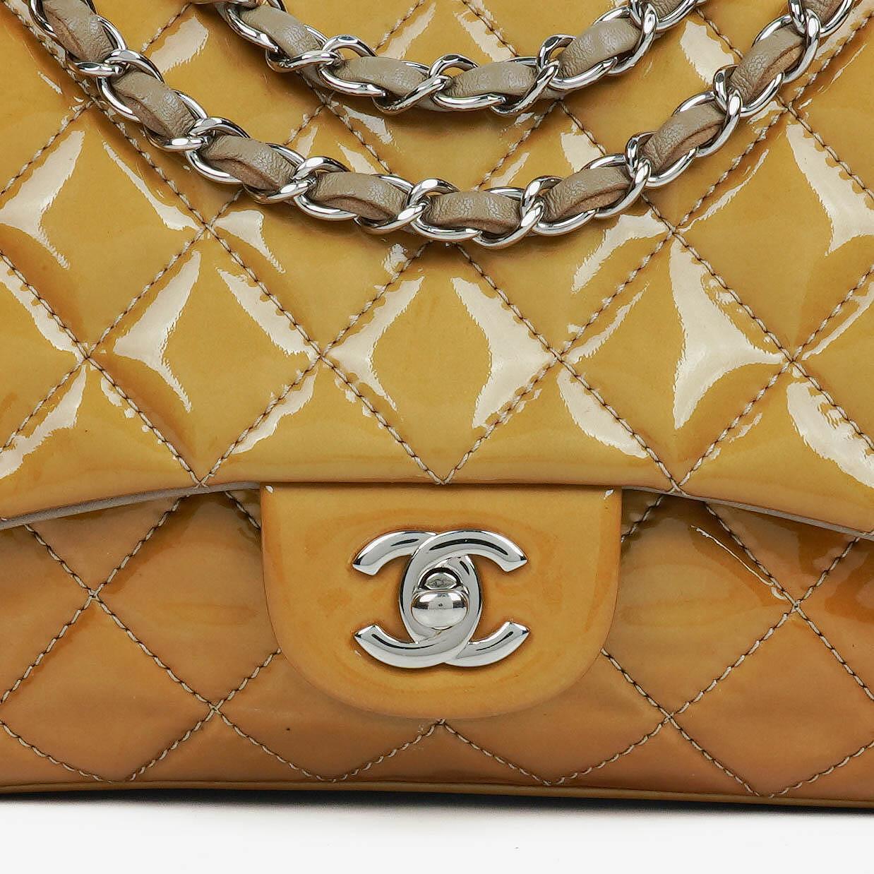 Chanel Quilted Patent Leather Flap Bag With Silver-Tone Hardware
