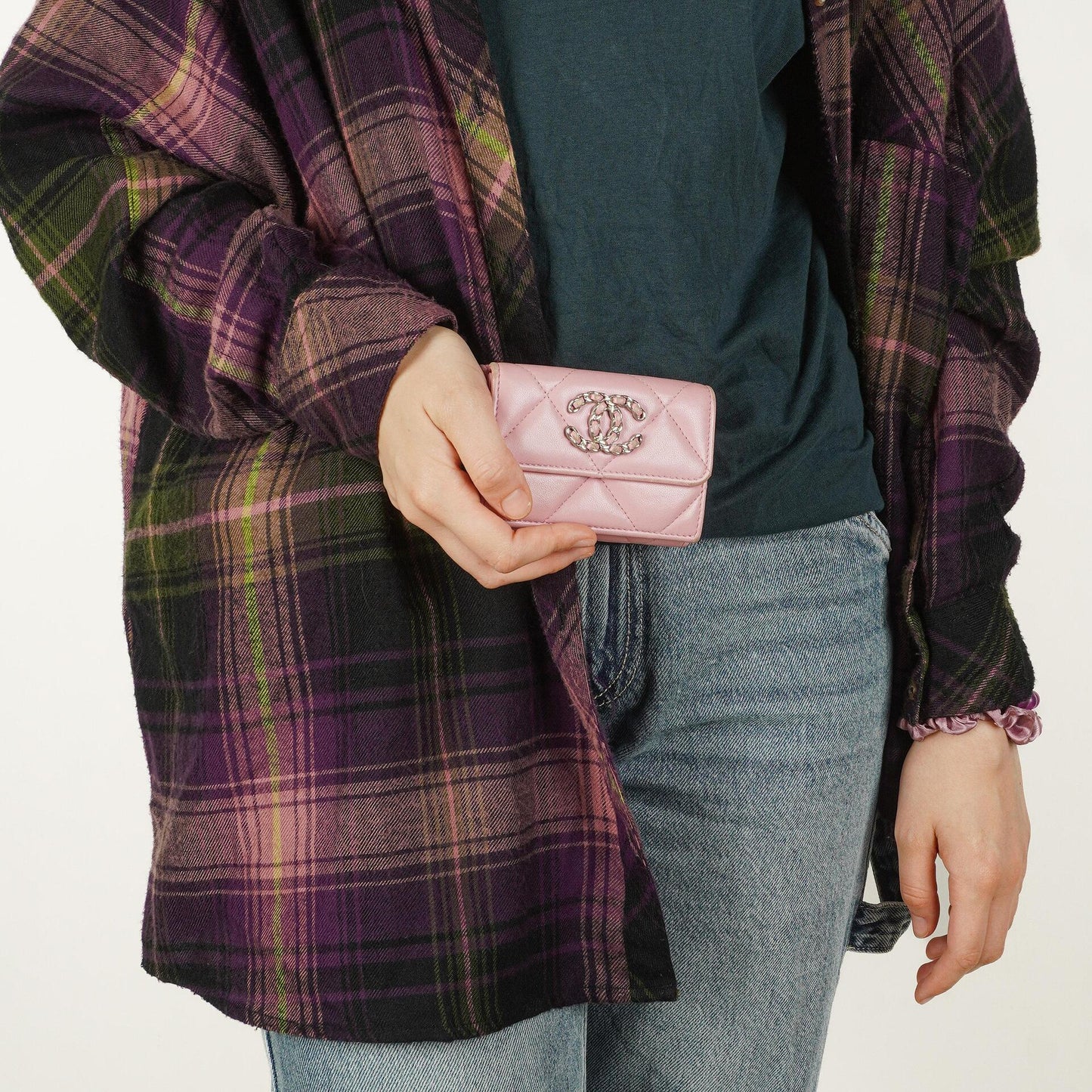 Chanel Quilted Pink Chanel 19 Small Flap Wallet