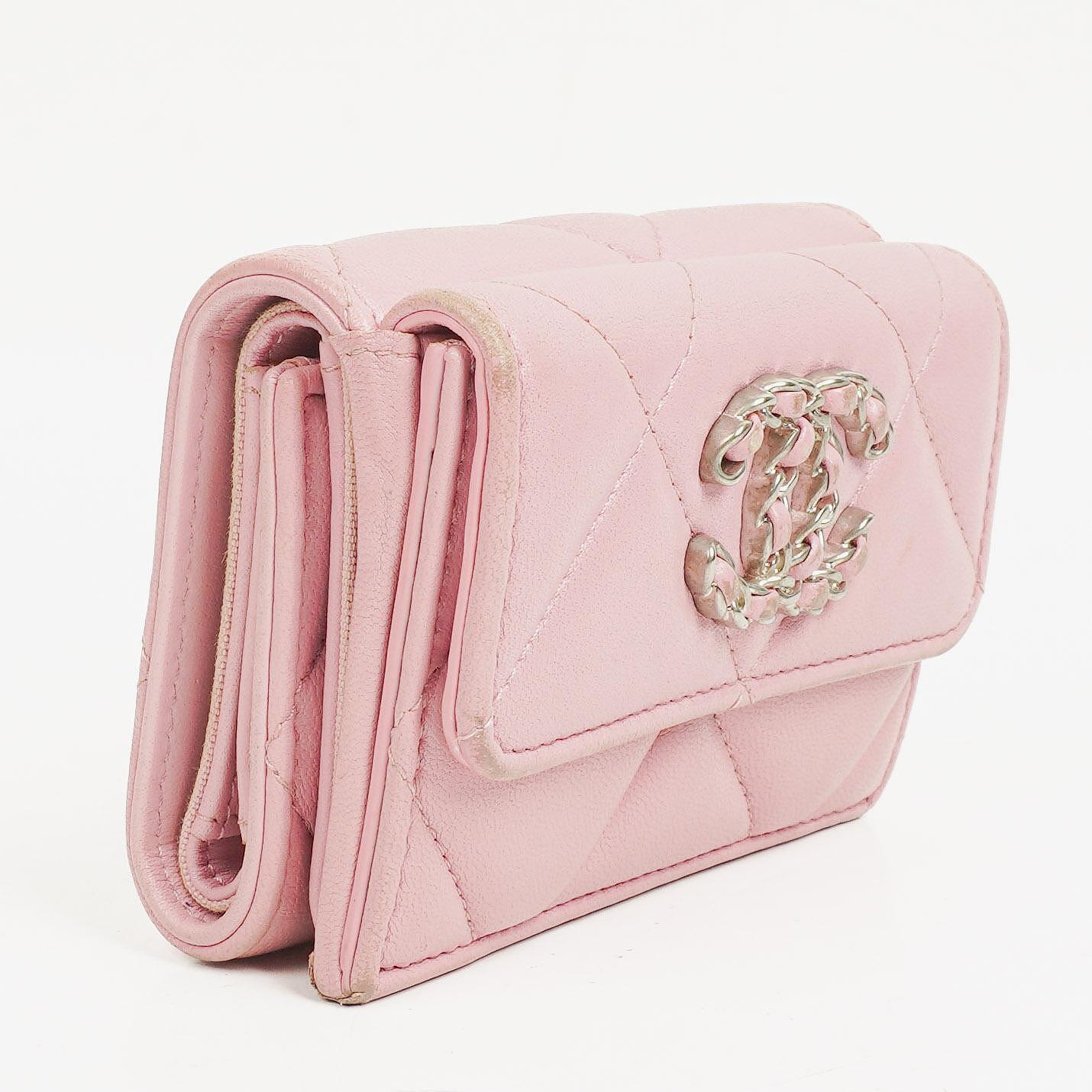 Chanel Quilted Pink Chanel 19 Small Flap Wallet