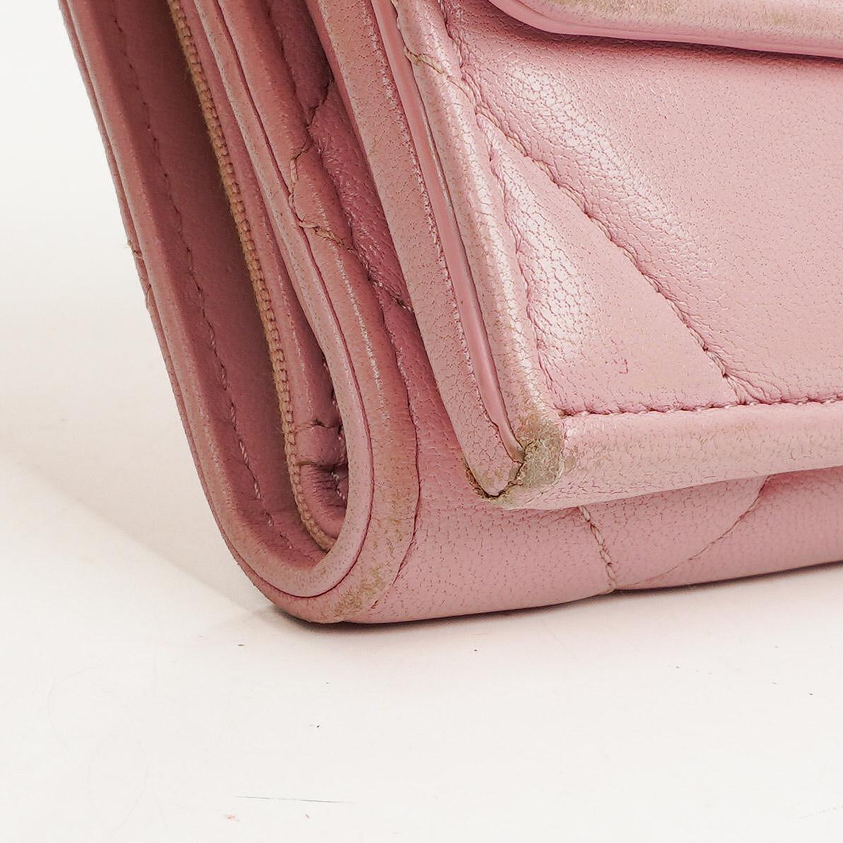 Chanel Quilted Pink Chanel 19 Small Flap Wallet