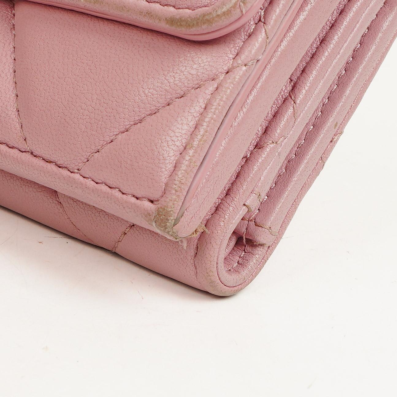Chanel Quilted Pink Chanel 19 Small Flap Wallet