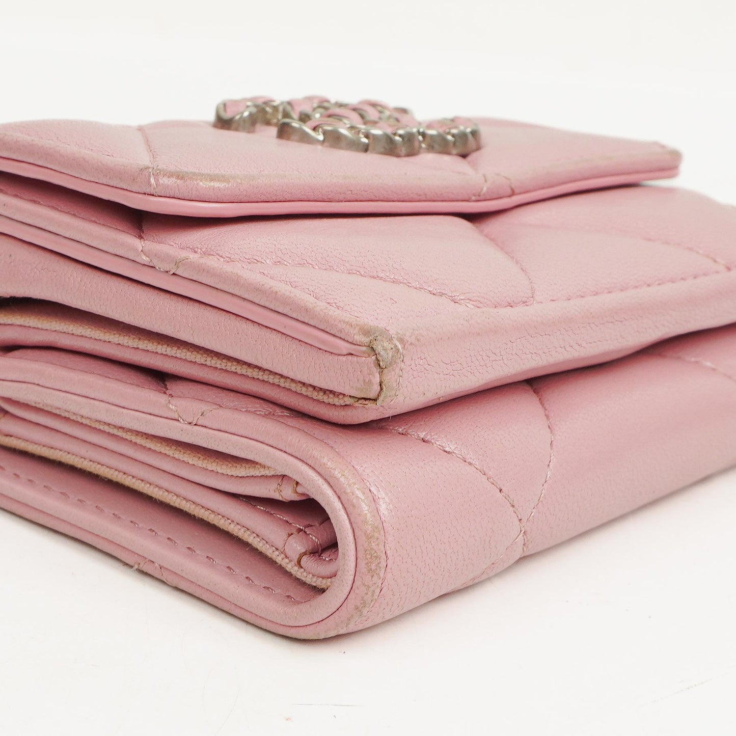 Chanel Quilted Pink Chanel 19 Small Flap Wallet