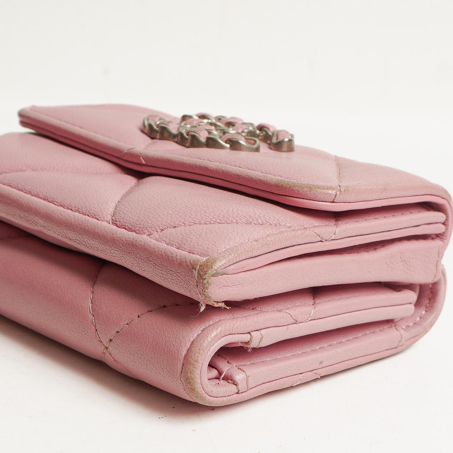 Chanel Quilted Pink Chanel 19 Small Flap Wallet