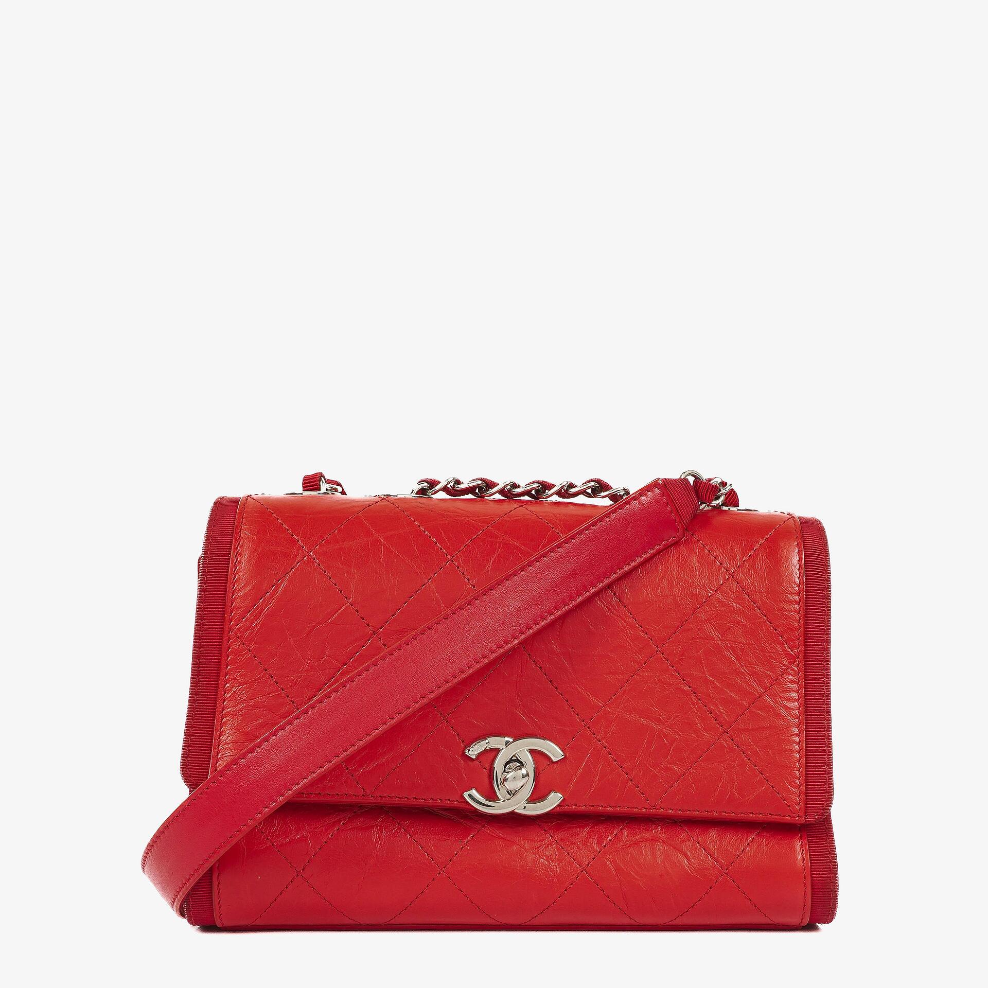 Chanel Red Crumpled Calfskin Flap Bag