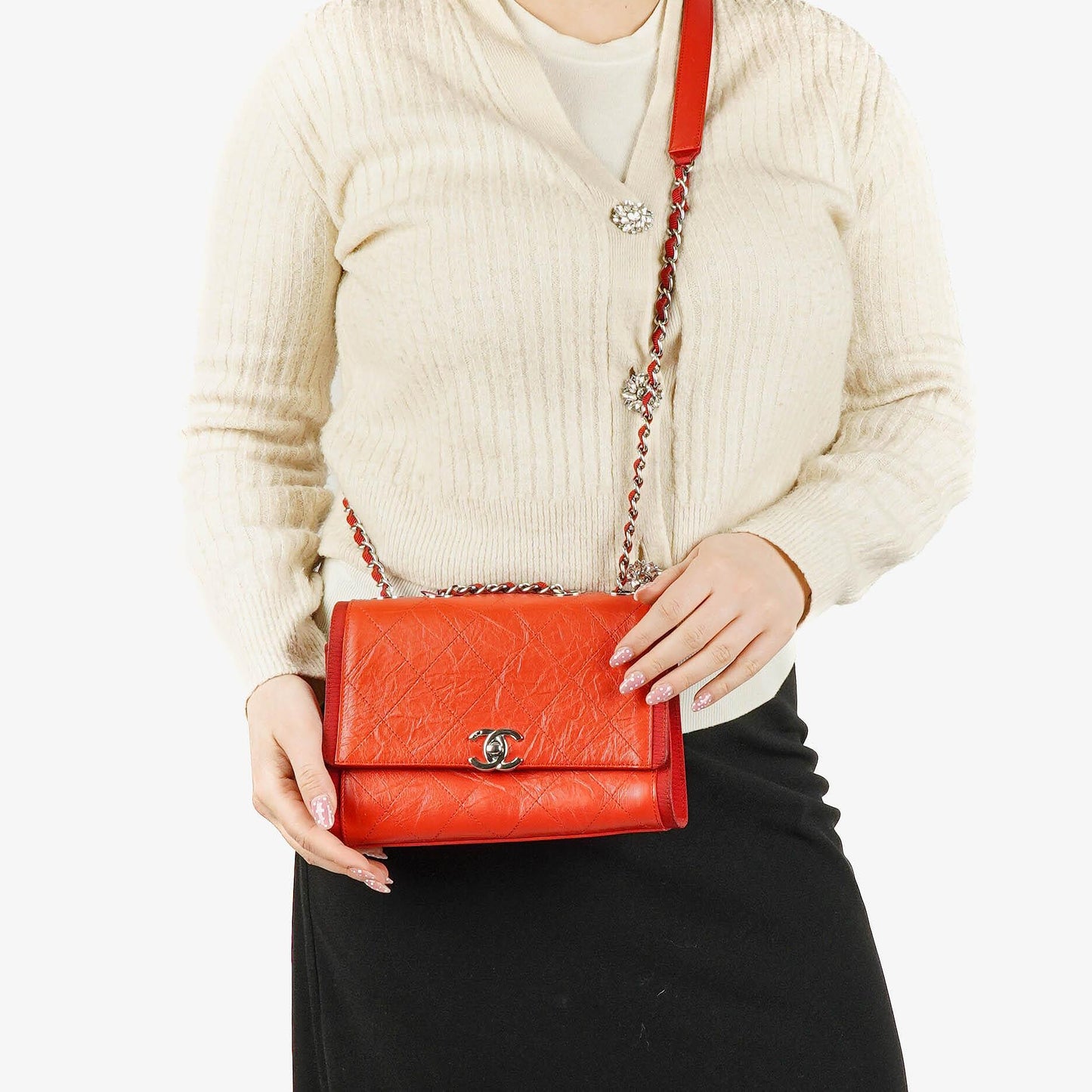 Chanel Red Crumpled Calfskin Flap Bag