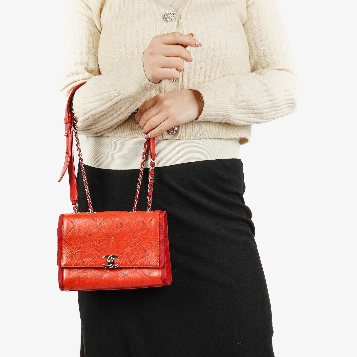 Chanel Red Crumpled Calfskin Flap Bag