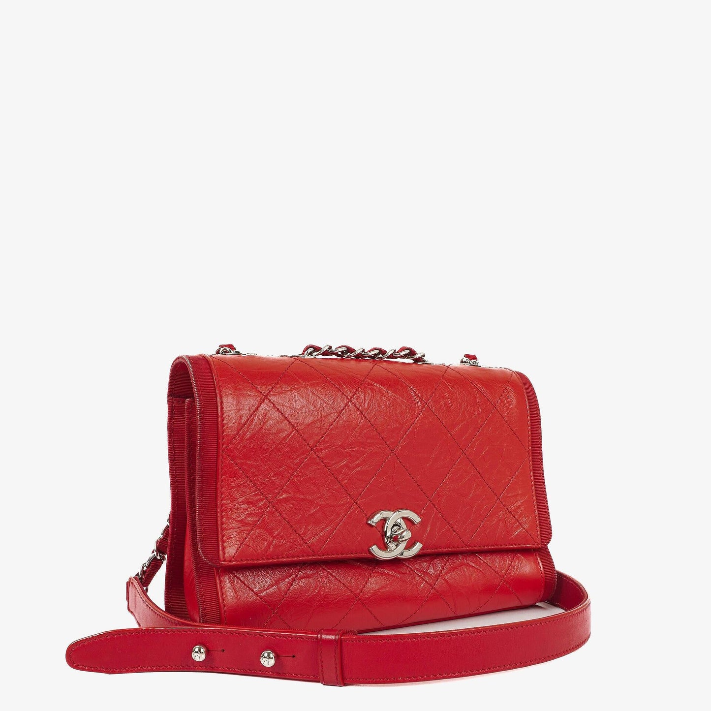 Chanel Red Crumpled Calfskin Flap Bag