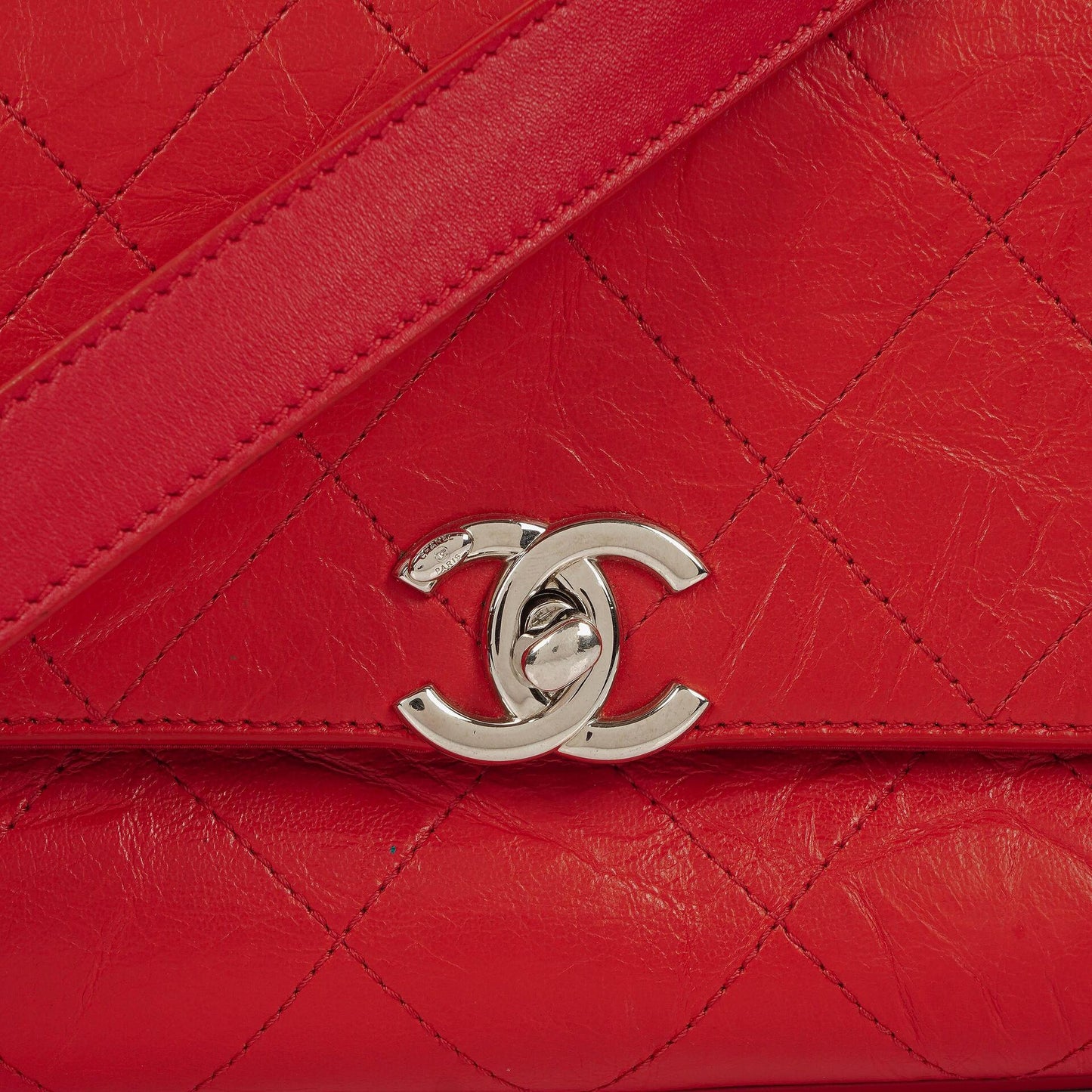 Chanel Red Crumpled Calfskin Flap Bag