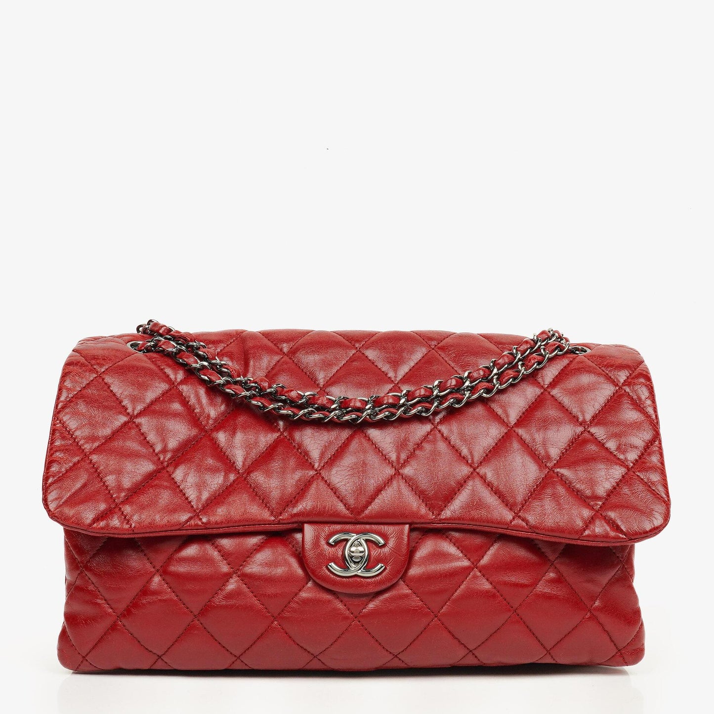 Chanel Red Maxi Lambskin 3 Accordion Flap Bag.