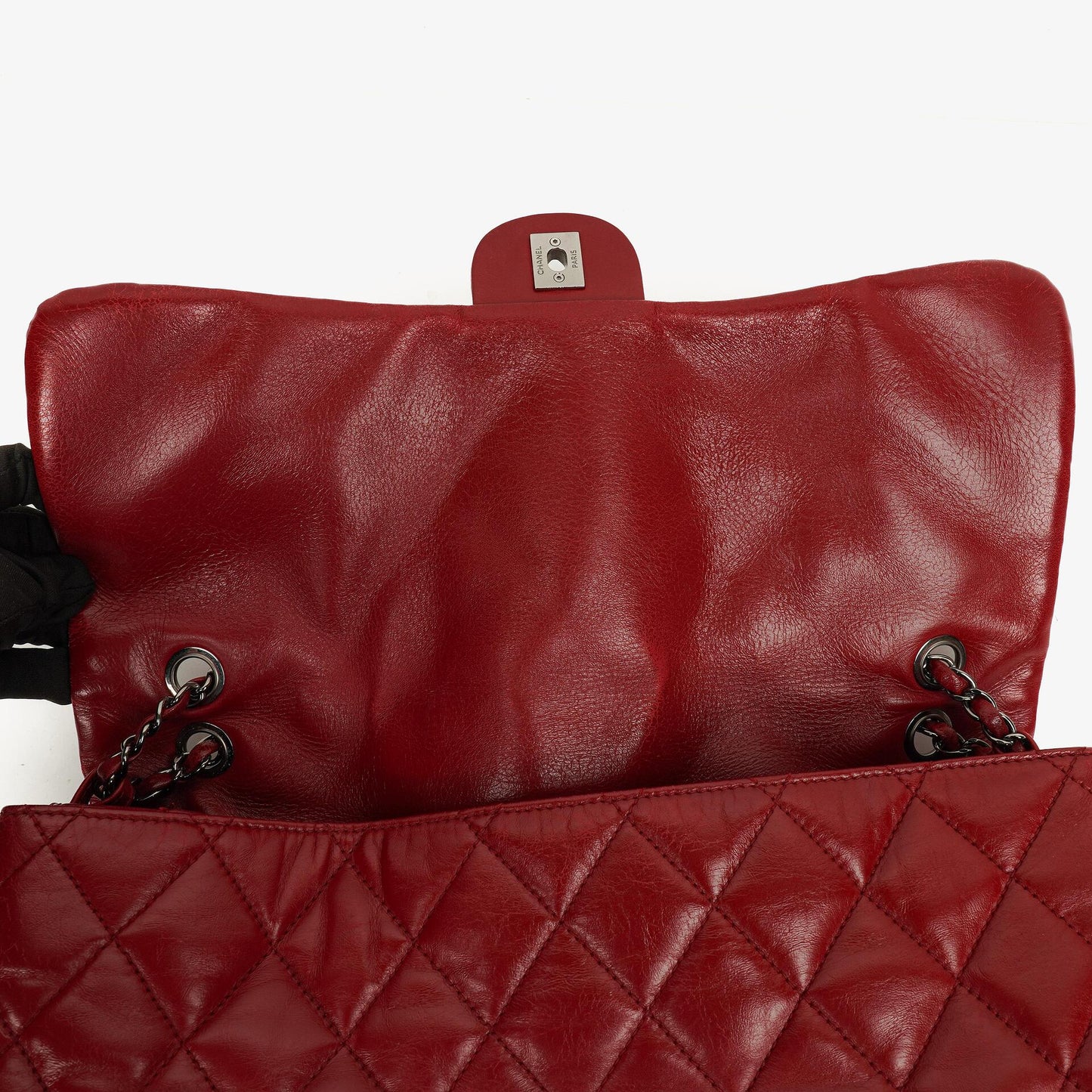 Chanel Red Maxi Lambskin 3 Accordion Flap Bag.