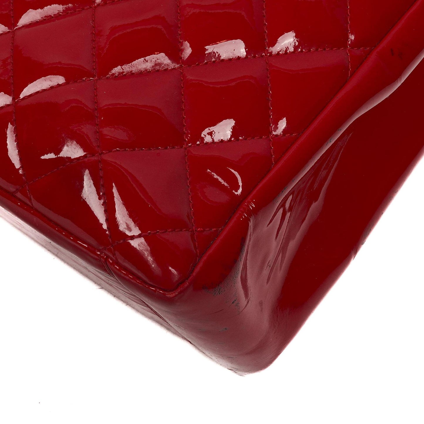 Chanel Red Quilted Patent Leather Grand Shopping Tote Bag
