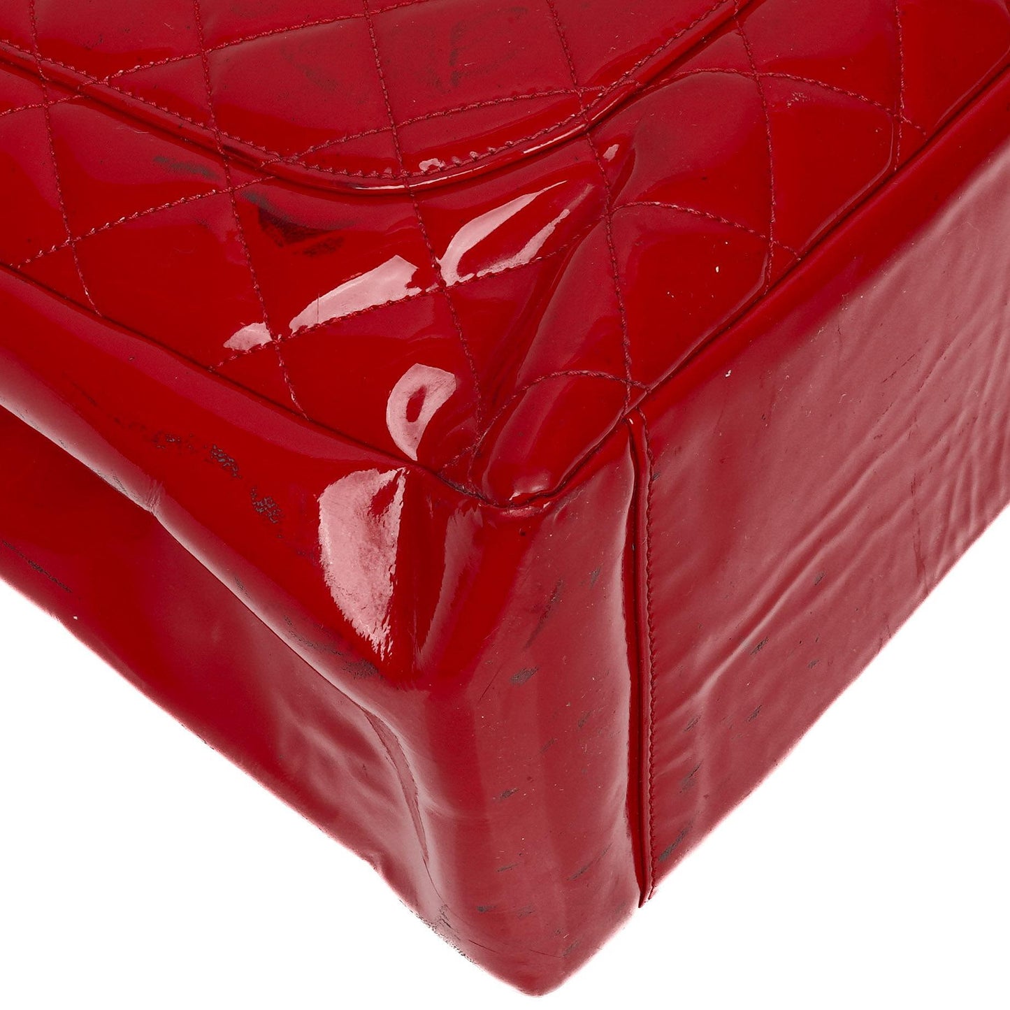 Chanel Red Quilted Patent Leather Grand Shopping Tote Bag