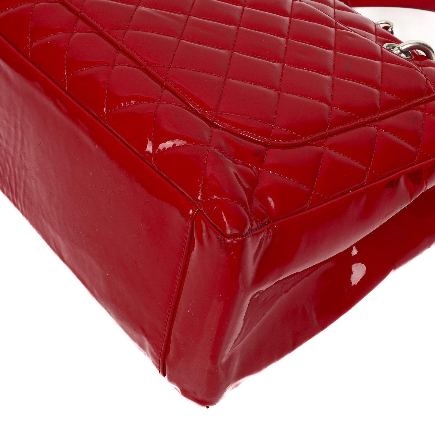 Chanel Red Quilted Patent Leather Grand Shopping Tote Bag