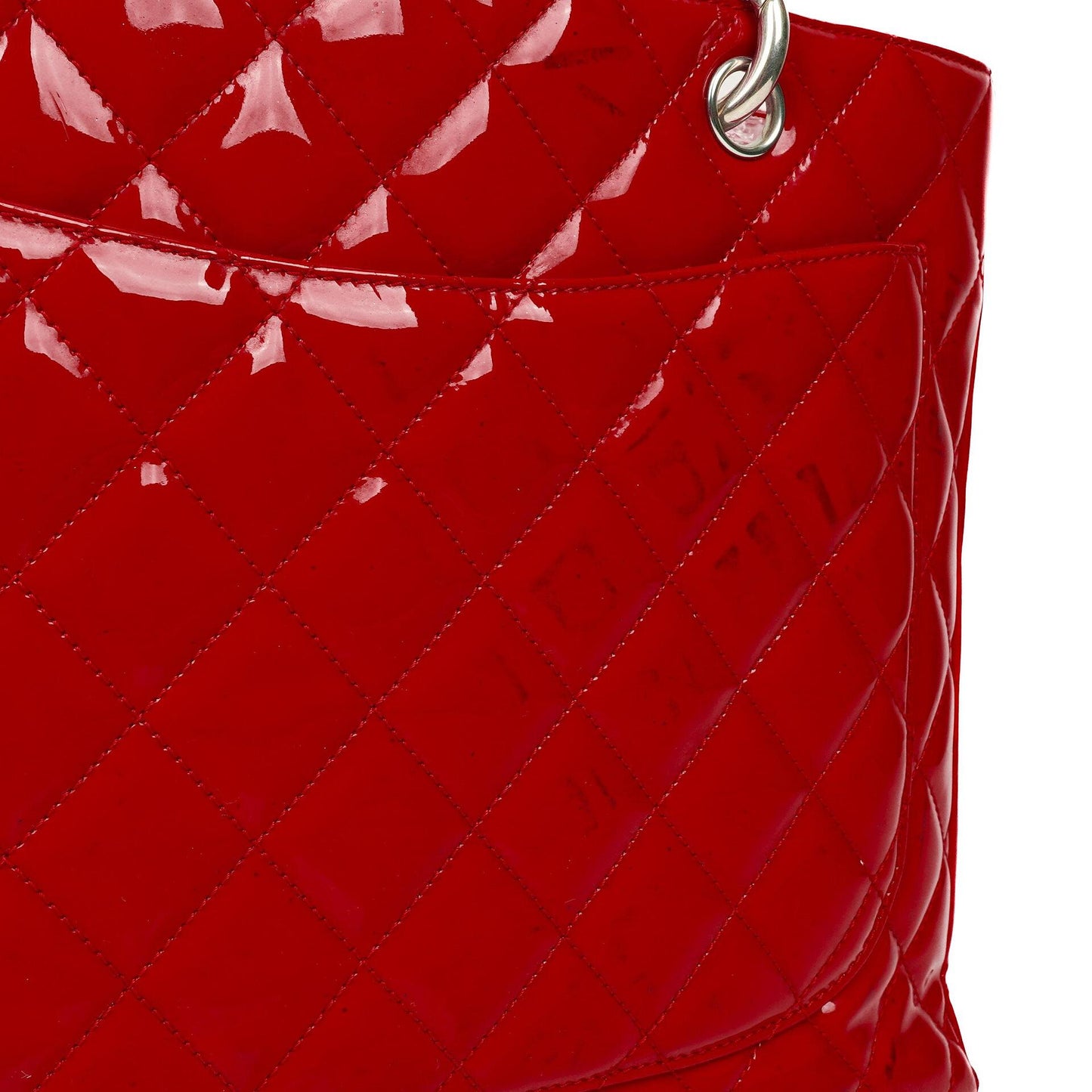 Chanel Red Quilted Patent Leather Grand Shopping Tote Bag