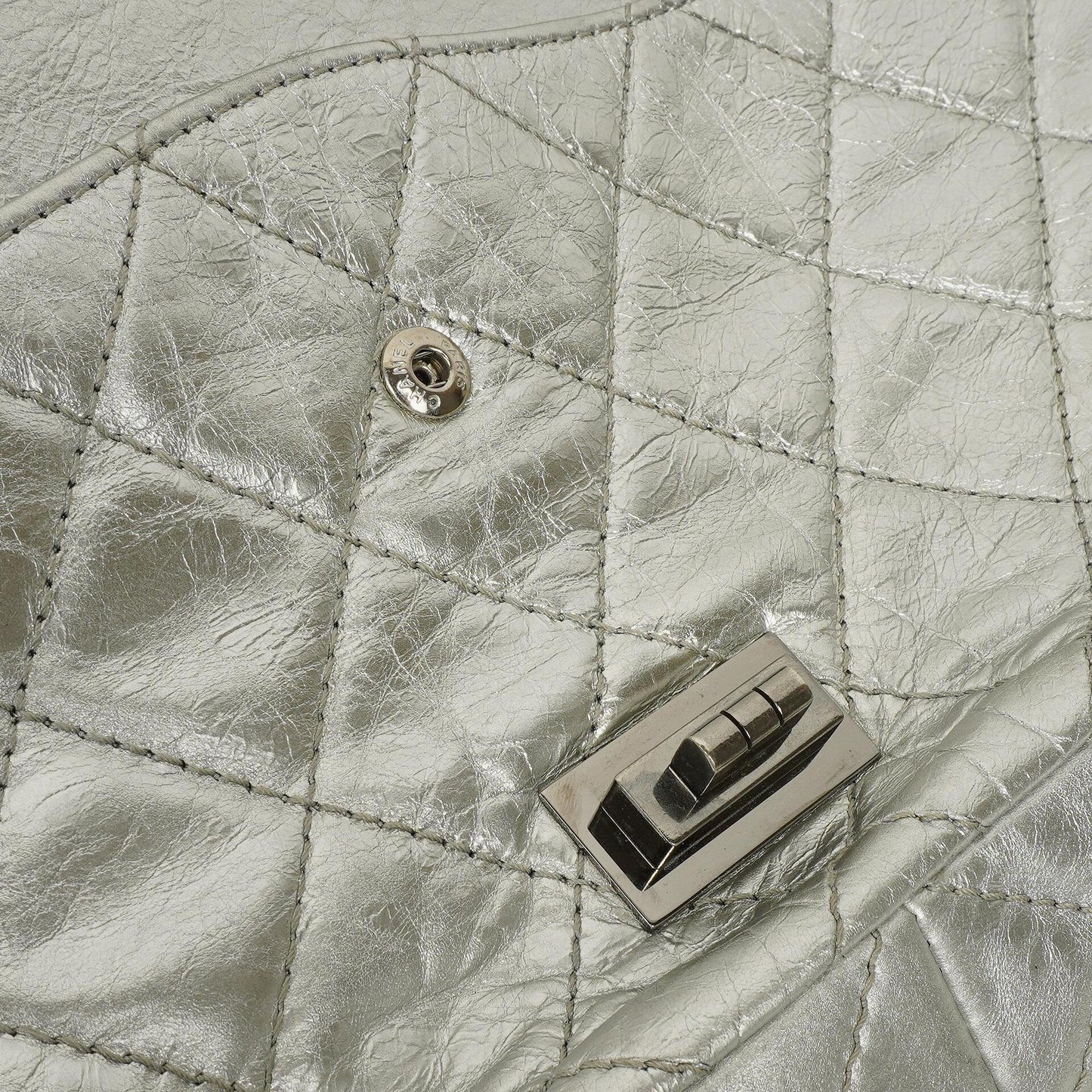 Chanel Silver Metallic Aged Quilted Calfskin 2.55 Reissue 227 Flap Bag