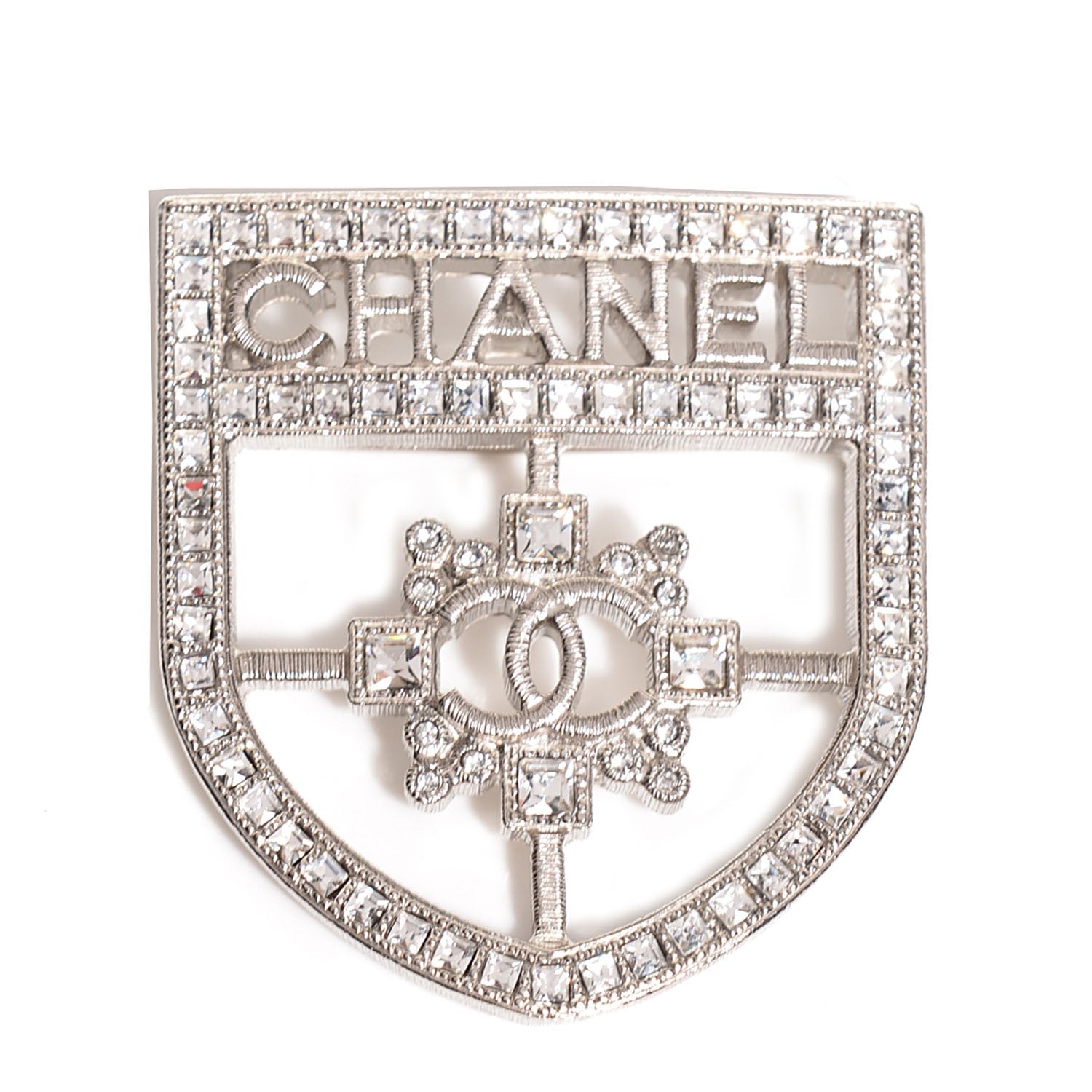 CHANEL CC Crystal Crest Shield Armor Brooch Handbag