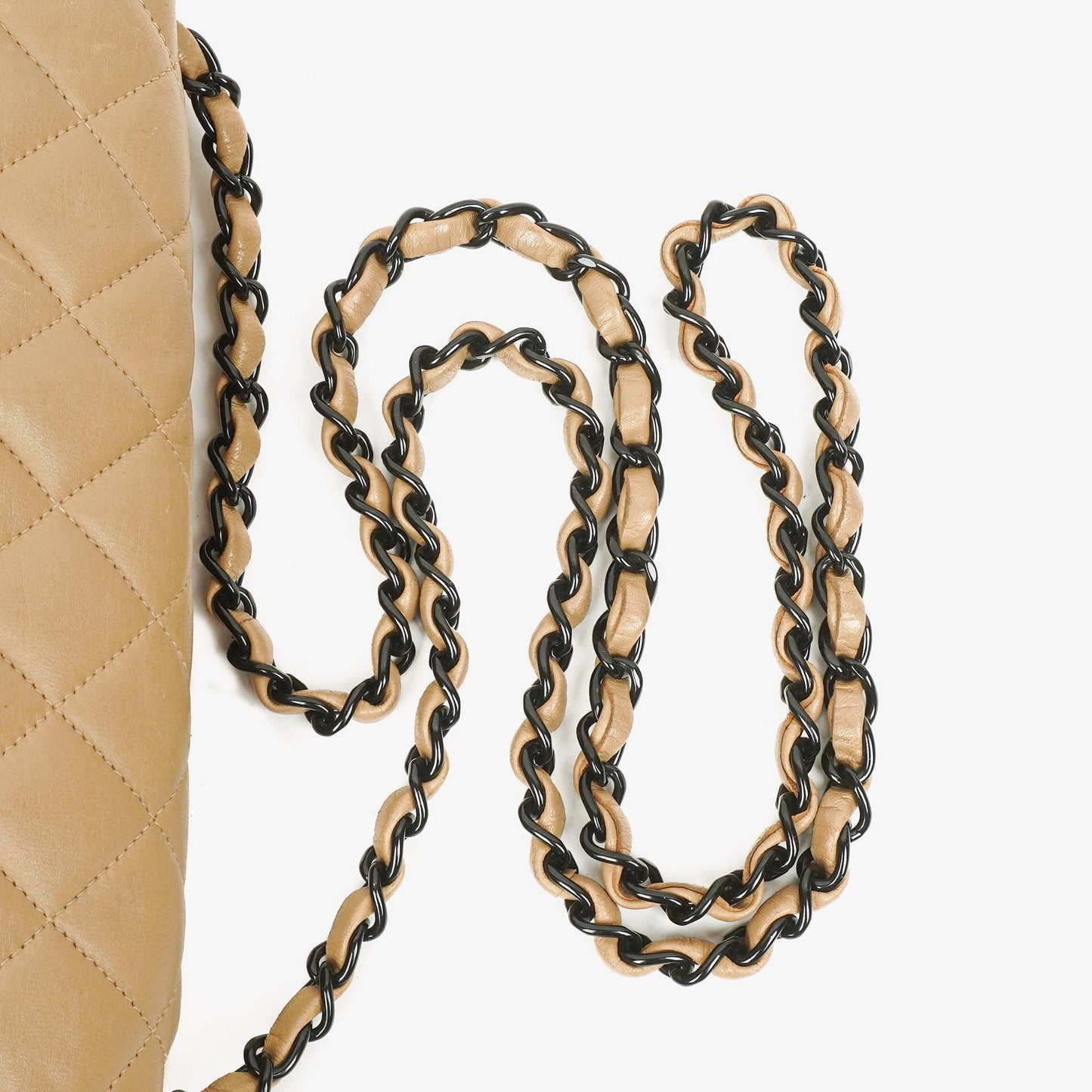 Chanel Single Flap Bag Beige Quilted Lambskin With Black Hardware