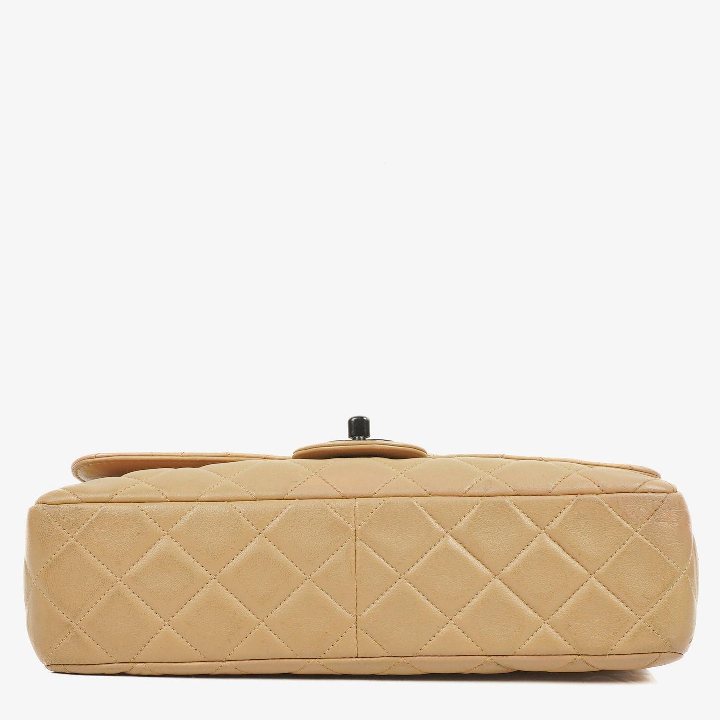 Chanel Single Flap Bag Beige Quilted Lambskin With Black Hardware
