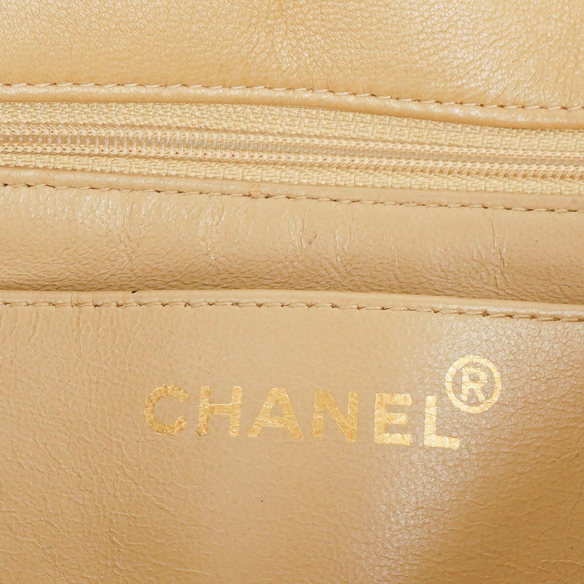 Chanel Single Flap Bag Beige Quilted Lambskin With Black Hardware