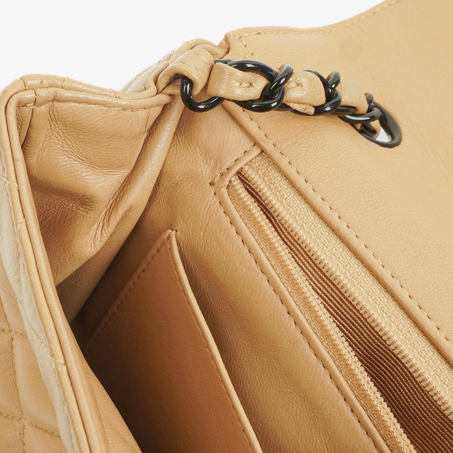 Chanel Single Flap Bag Beige Quilted Lambskin With Black Hardware
