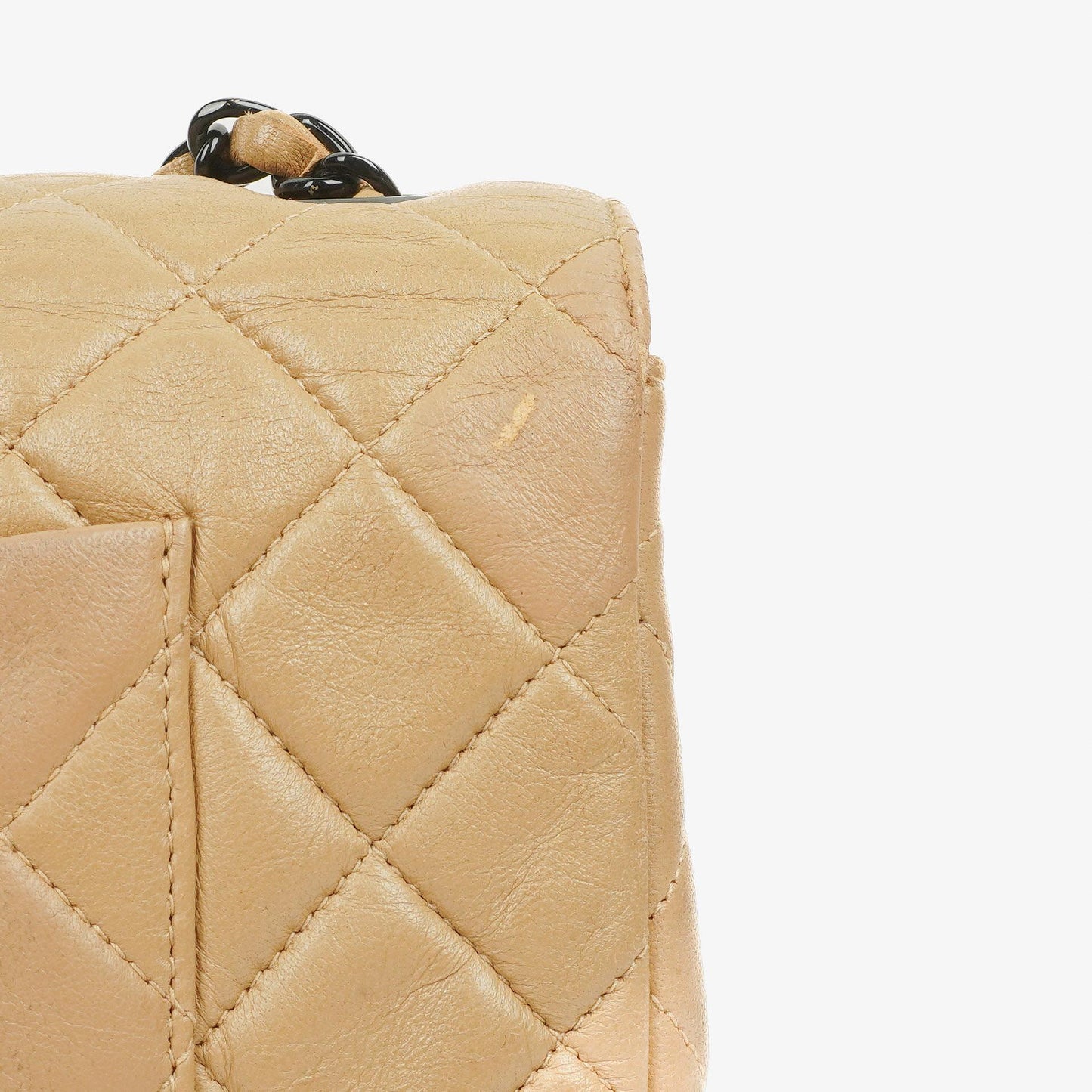 Chanel Single Flap Bag Beige Quilted Lambskin With Black Hardware