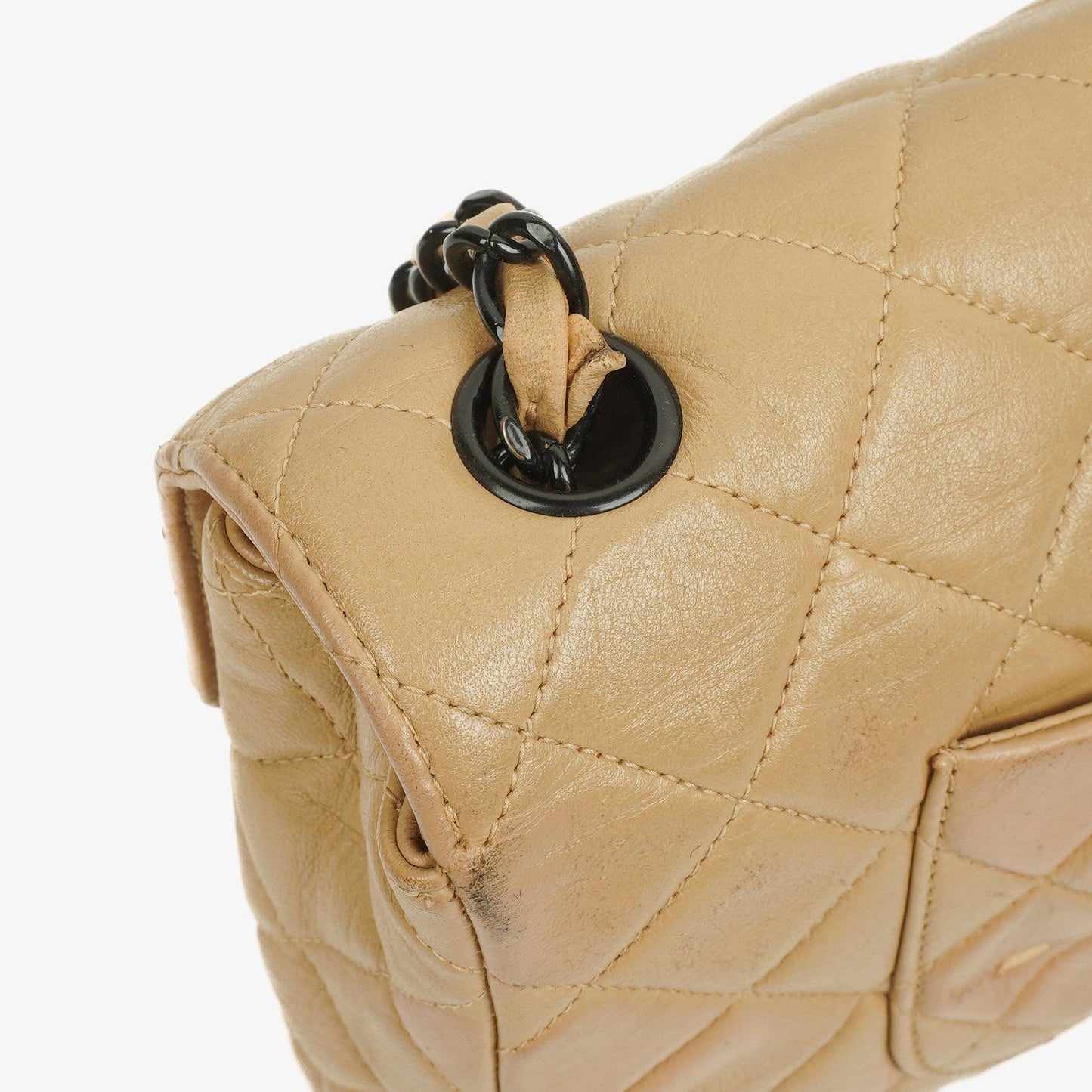 Chanel Single Flap Bag Beige Quilted Lambskin With Black Hardware