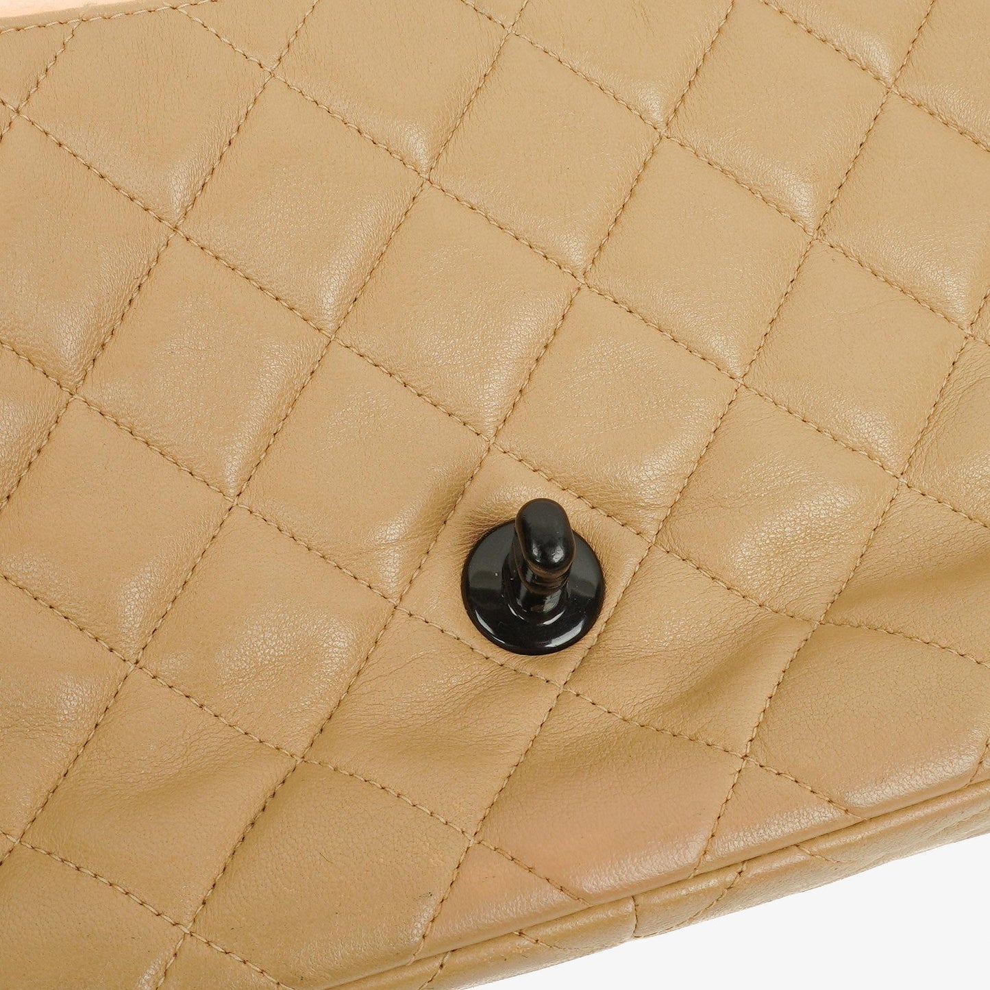 Chanel Single Flap Bag Beige Quilted Lambskin With Black Hardware