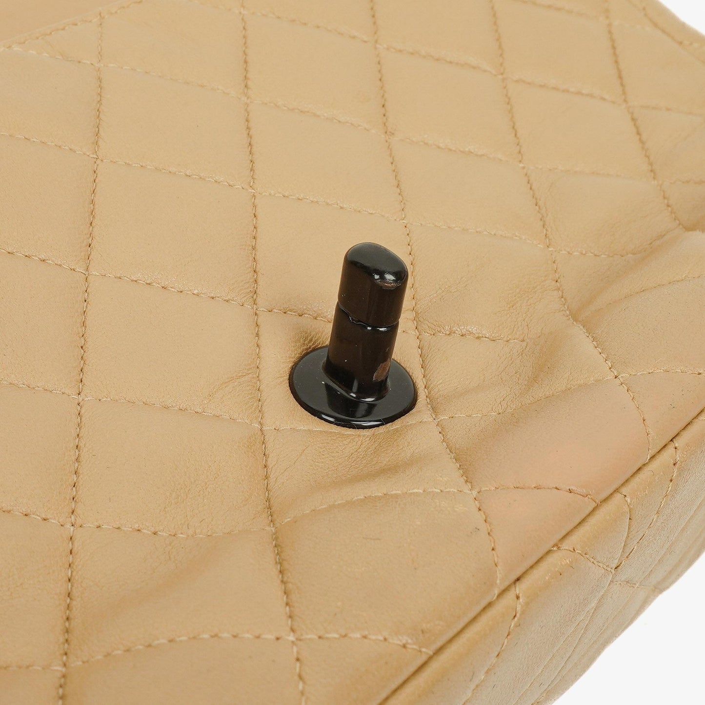 Chanel Single Flap Bag Beige Quilted Lambskin With Black Hardware