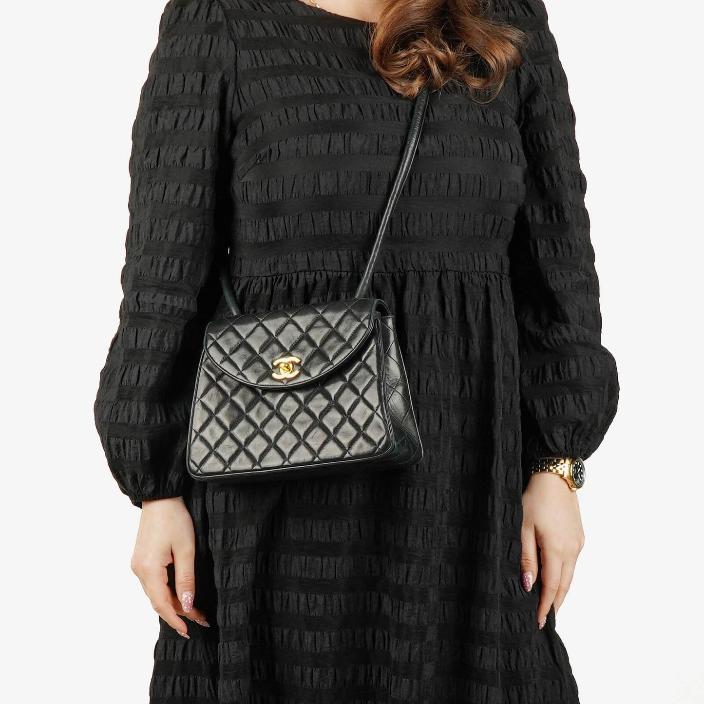 Chanel Single Flap Bag Black Quilted Leather With 24K Gold-Plated Hardware
