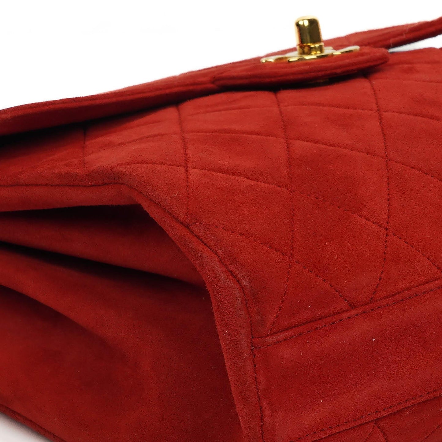 Chanel Single Flap Bag In Red Quilted Suede With 24K Gold-Plated Hardware