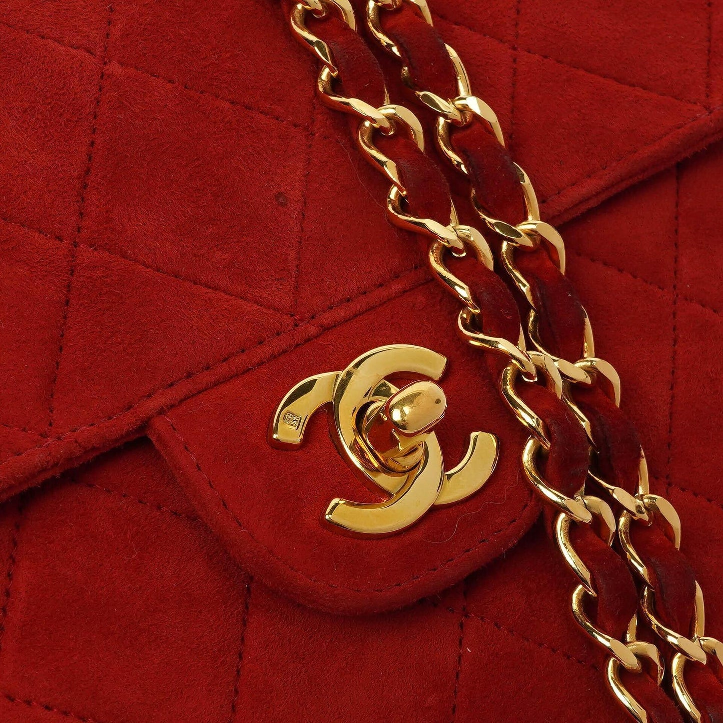 Chanel Single Flap Bag In Red Quilted Suede With 24K Gold-Plated Hardware