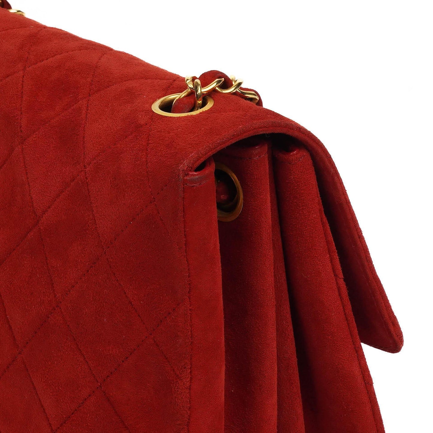 Chanel Single Flap Bag In Red Quilted Suede With 24K Gold-Plated Hardware