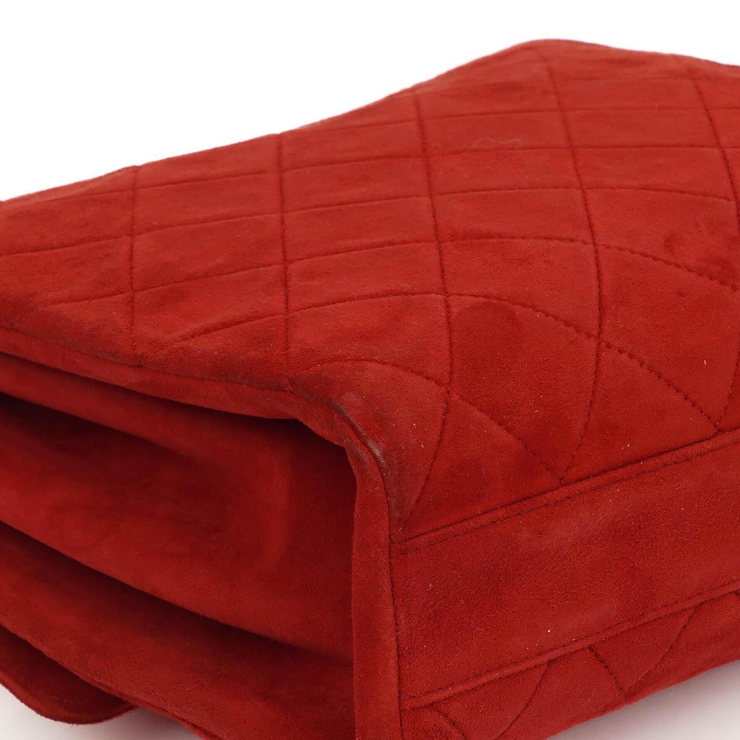 Chanel Single Flap Bag In Red Quilted Suede With 24K Gold-Plated Hardware